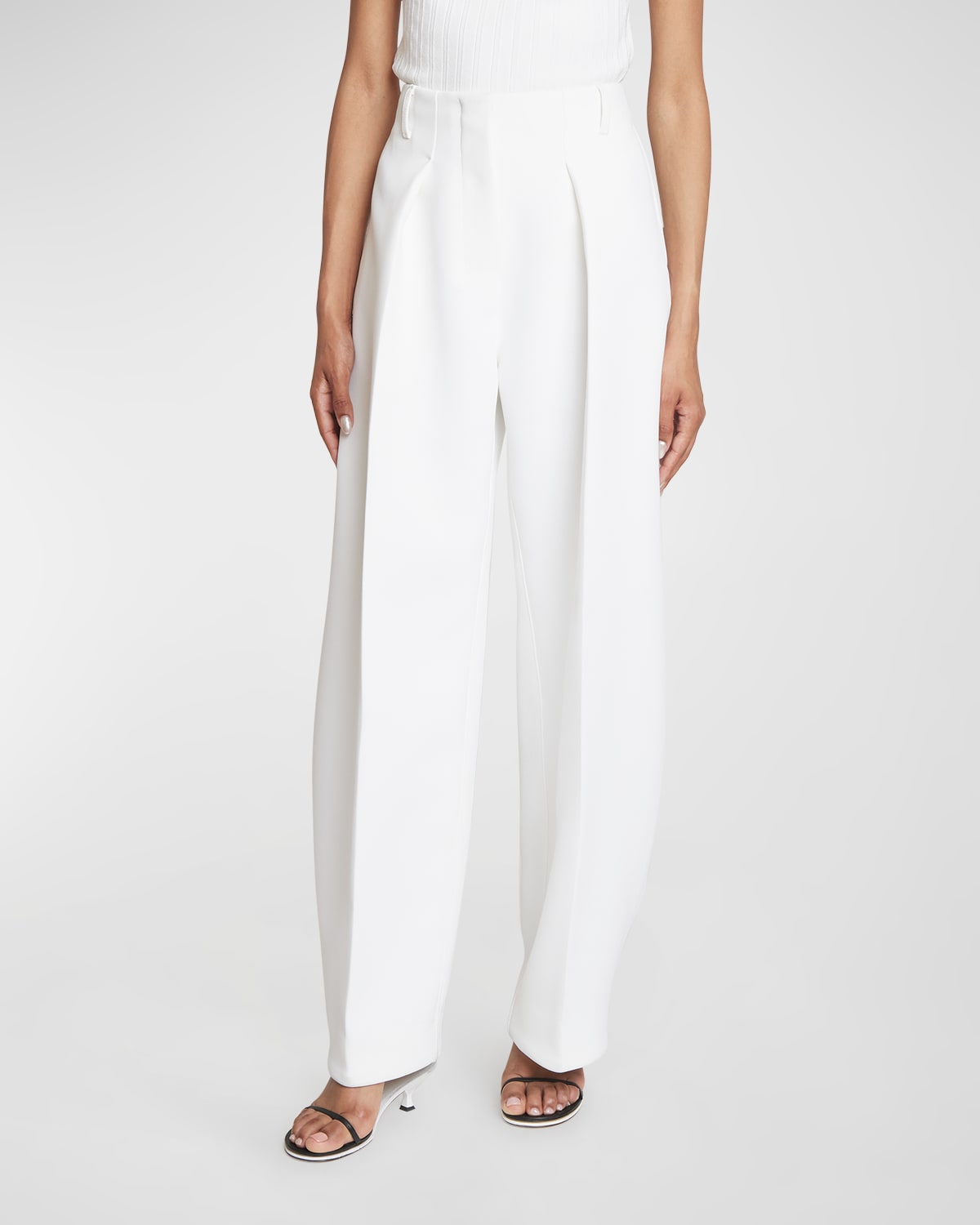 Shop Jacquemus Le Pantalon Ovalo Pleated Wide-leg Trousers In White