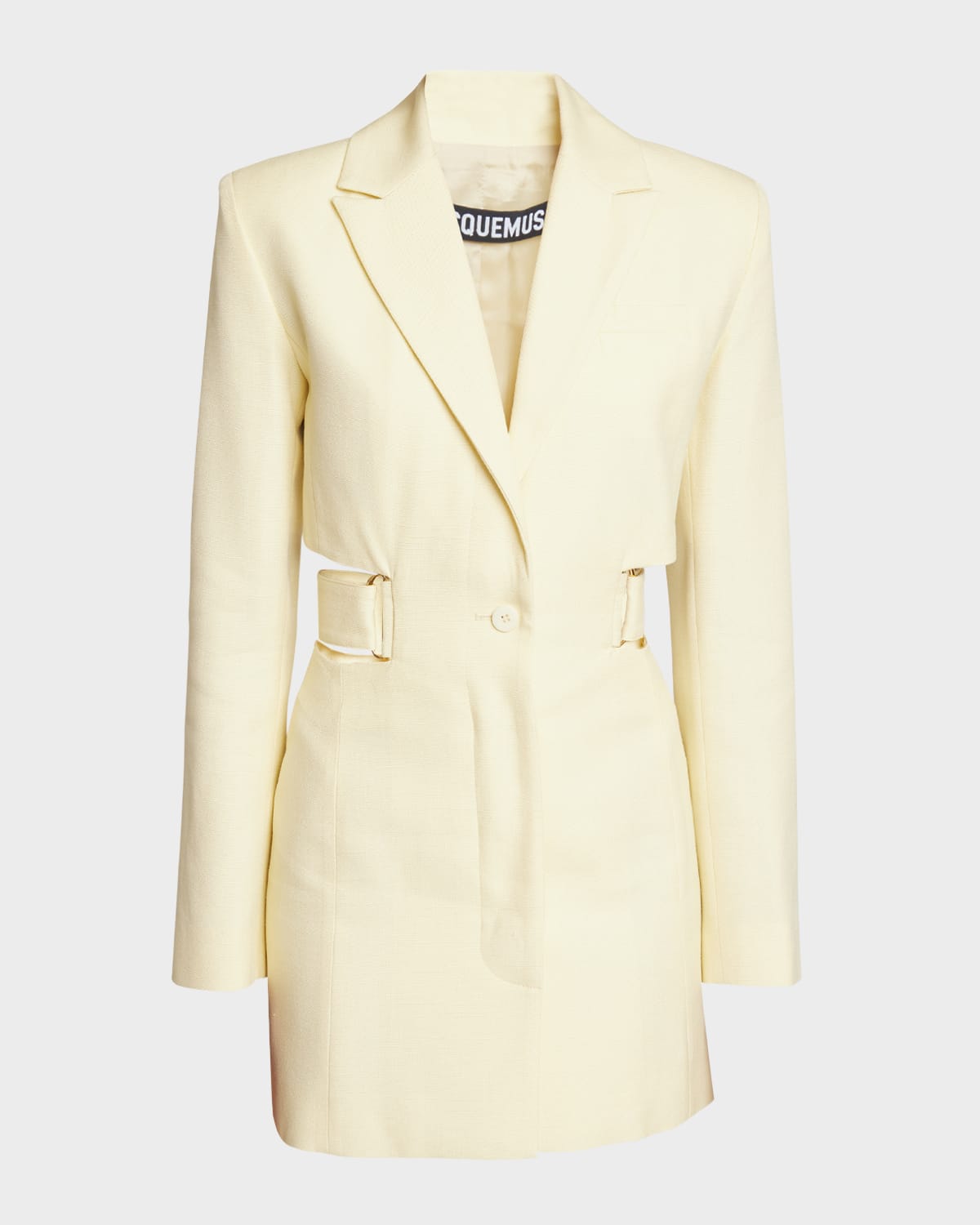 Shop Jacquemus Bari Belted Cutout Single-breasted Mini Blazer Dress In Pale Yellow