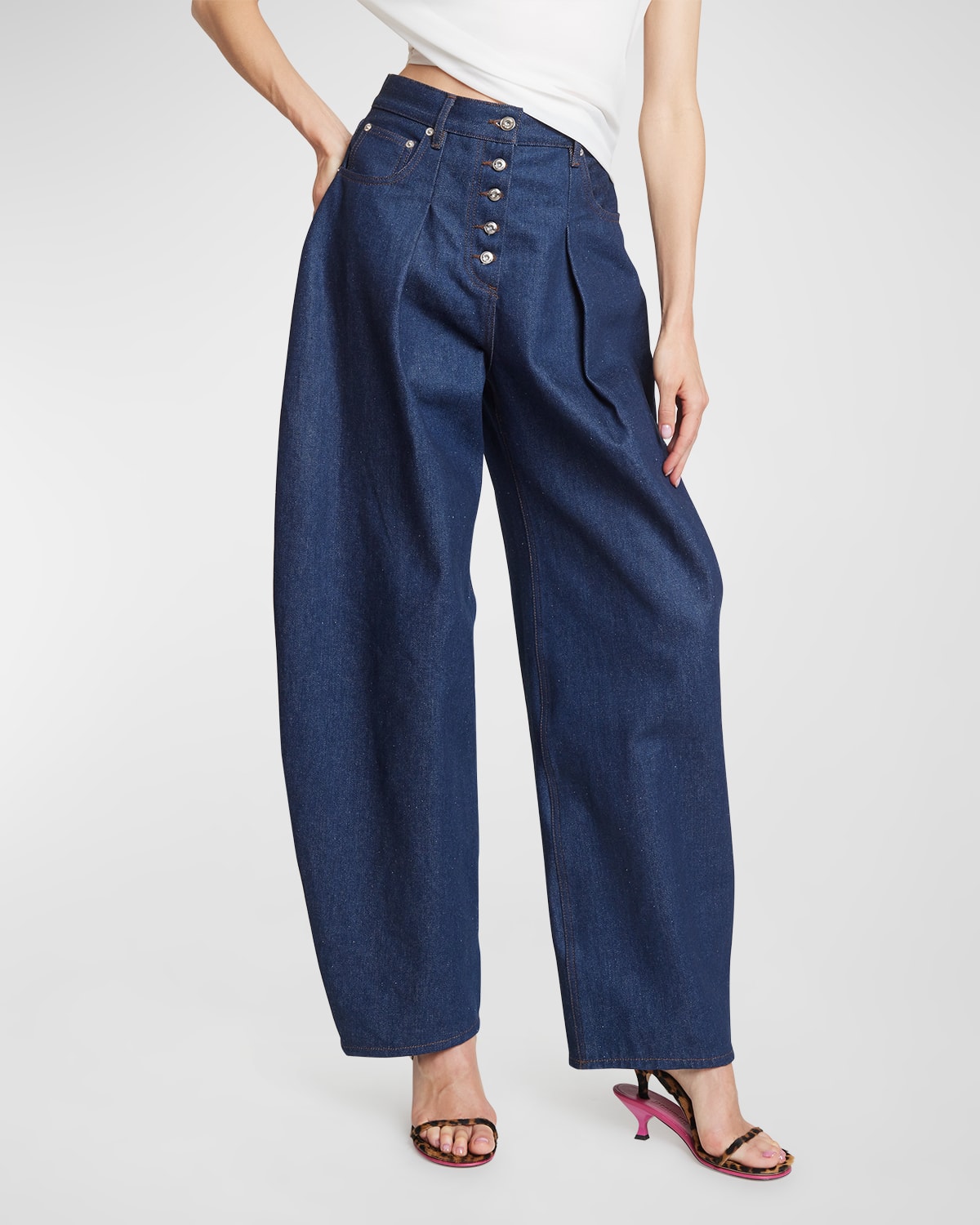 Ovalo Curved Wide-Leg Button-Fly Jeans