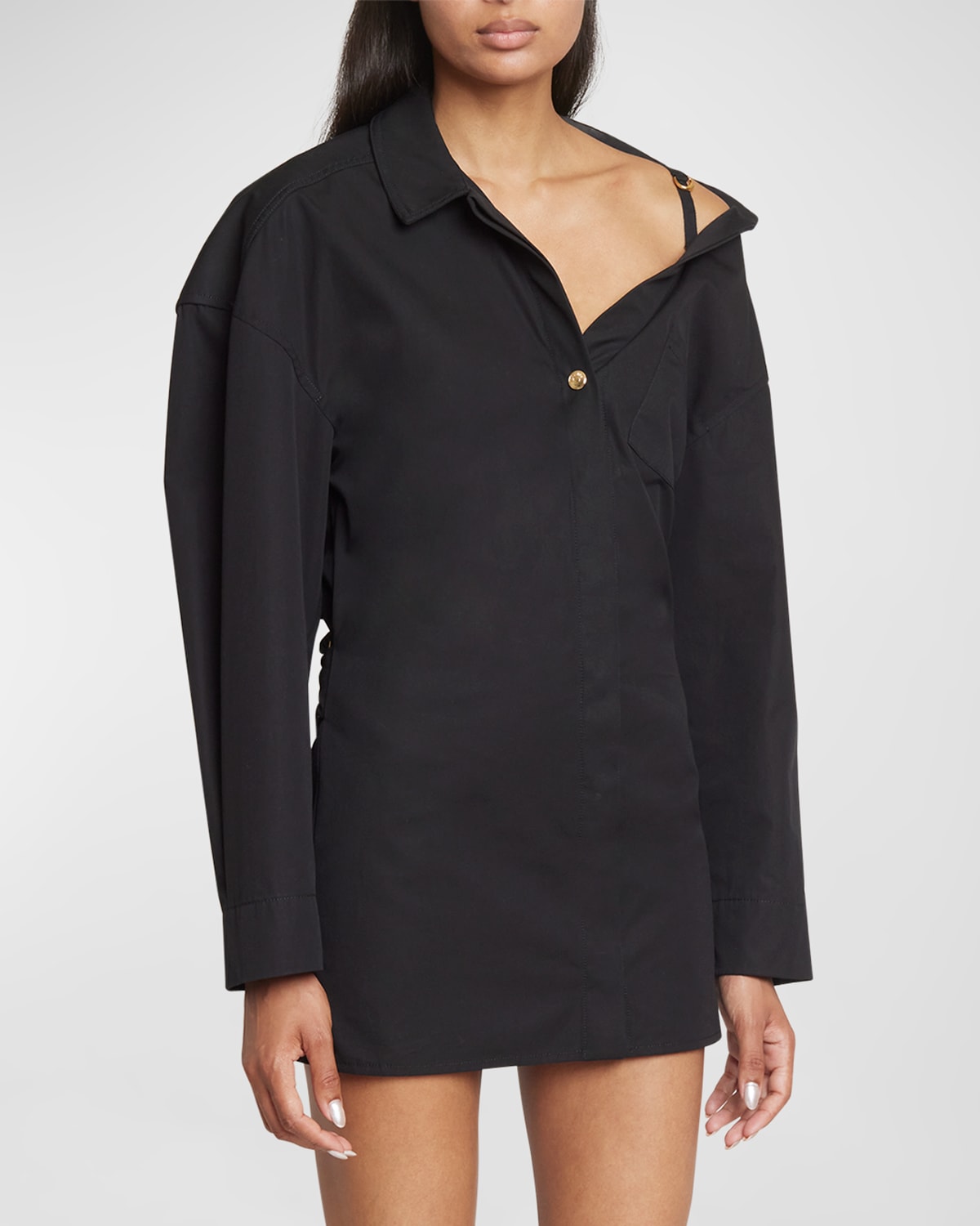Shop Jacquemus La Mini Robe Chemise Button-front Mini Dress In Black
