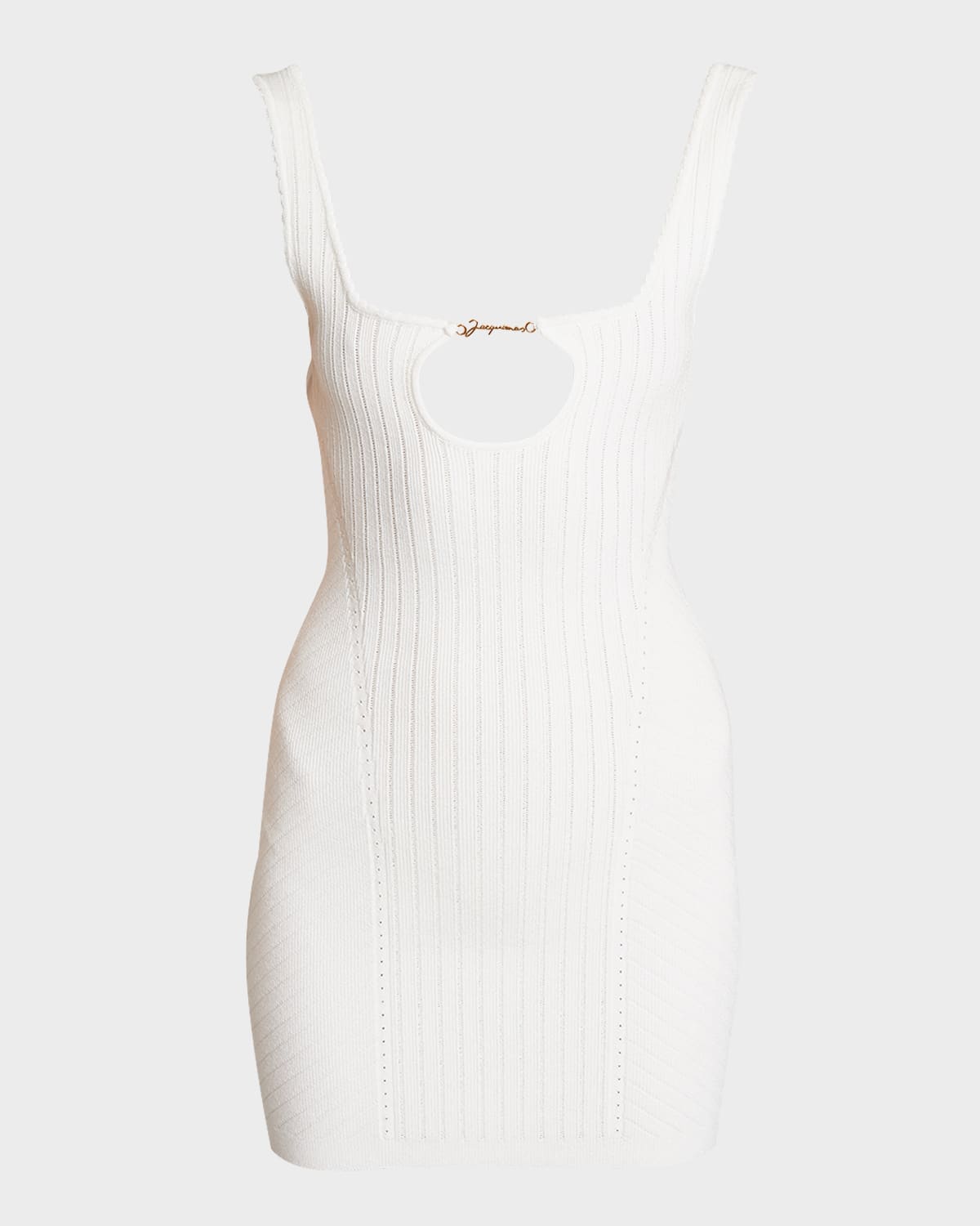 Shop Jacquemus Sierra Logo Script Cutout Sleeveless Rib Mini Dress In Off-white