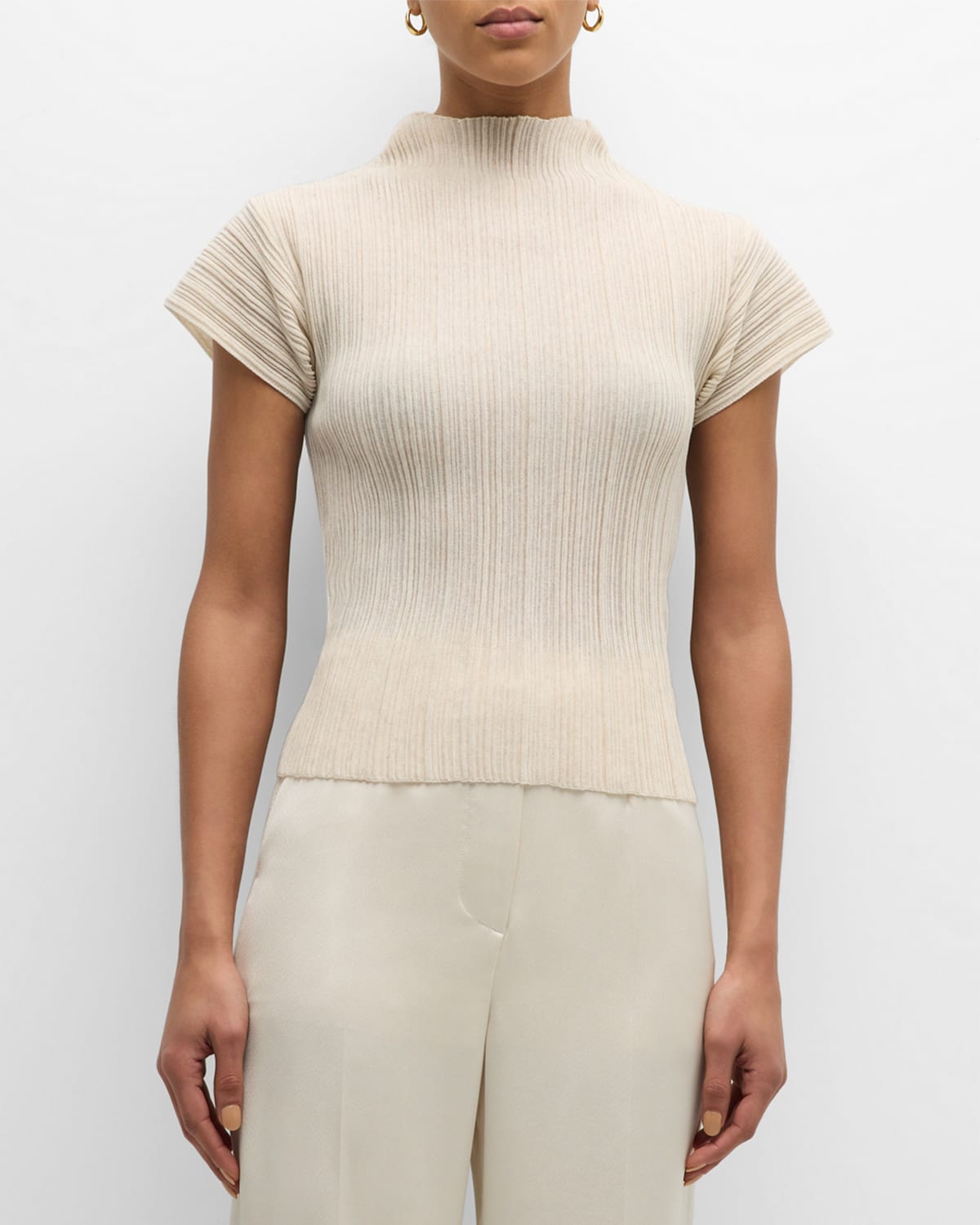 Le17septembre Pleated Short-sleeve Top In Light Beige