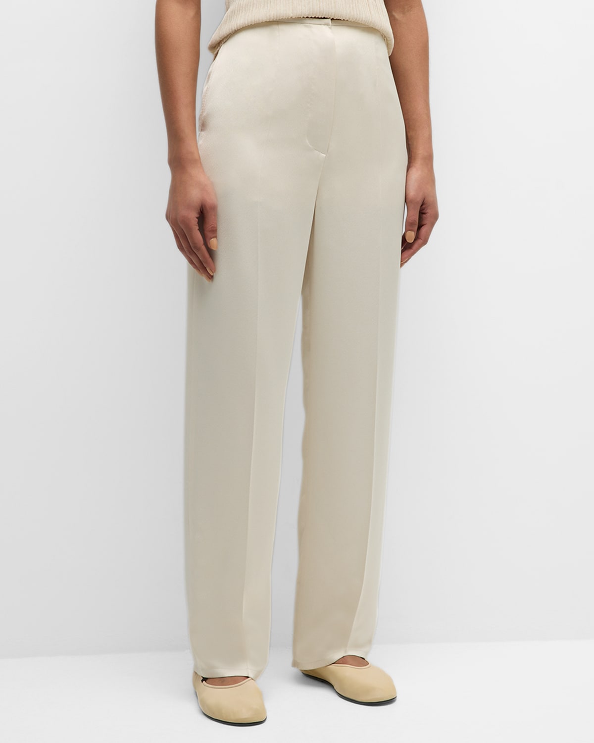 Shop Le17septembre Silky Straight Easy Pants In Ivory