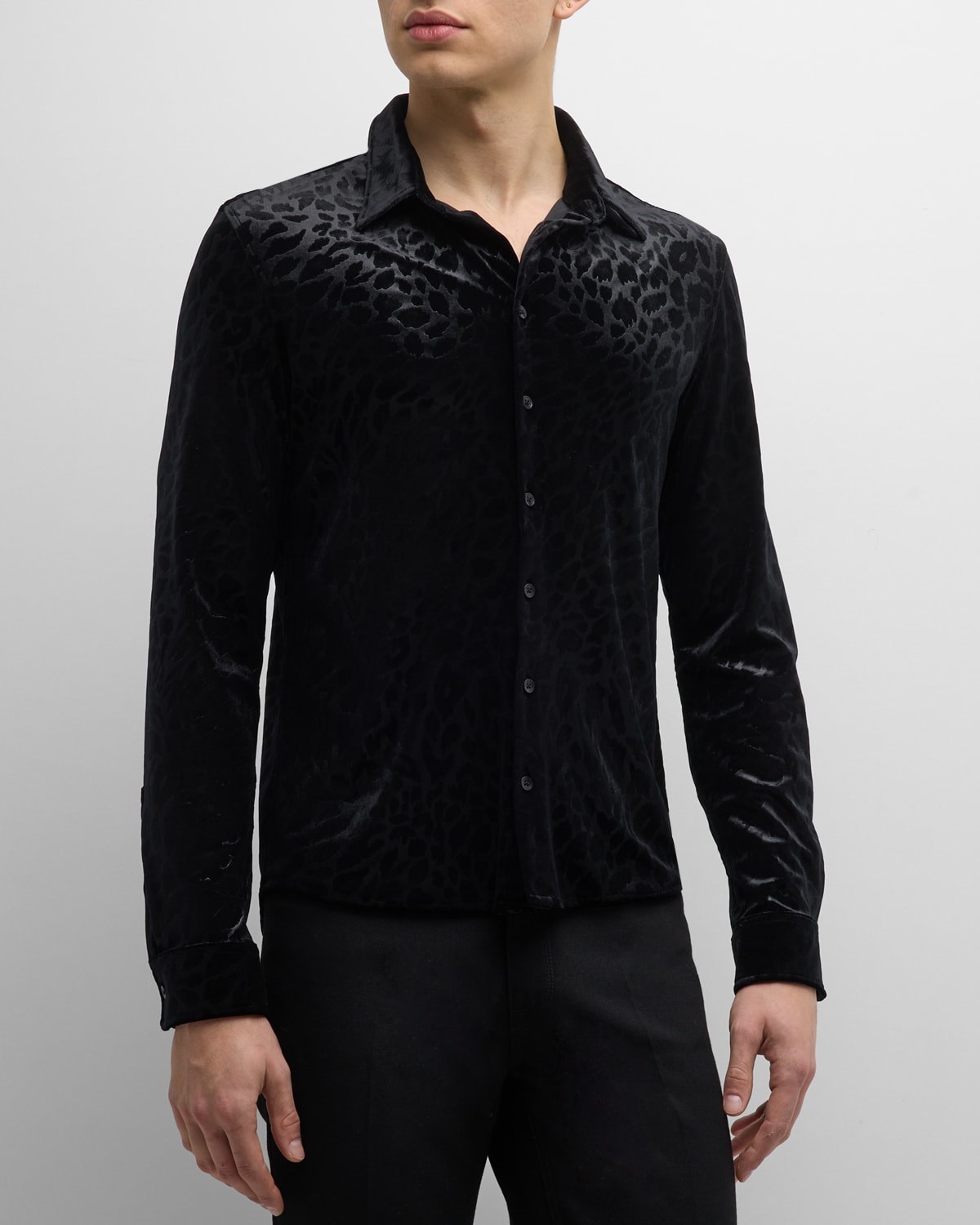Monfrere Men's Ford Leopard Velvet Button-front Shirt In Velvet Leopard Noir