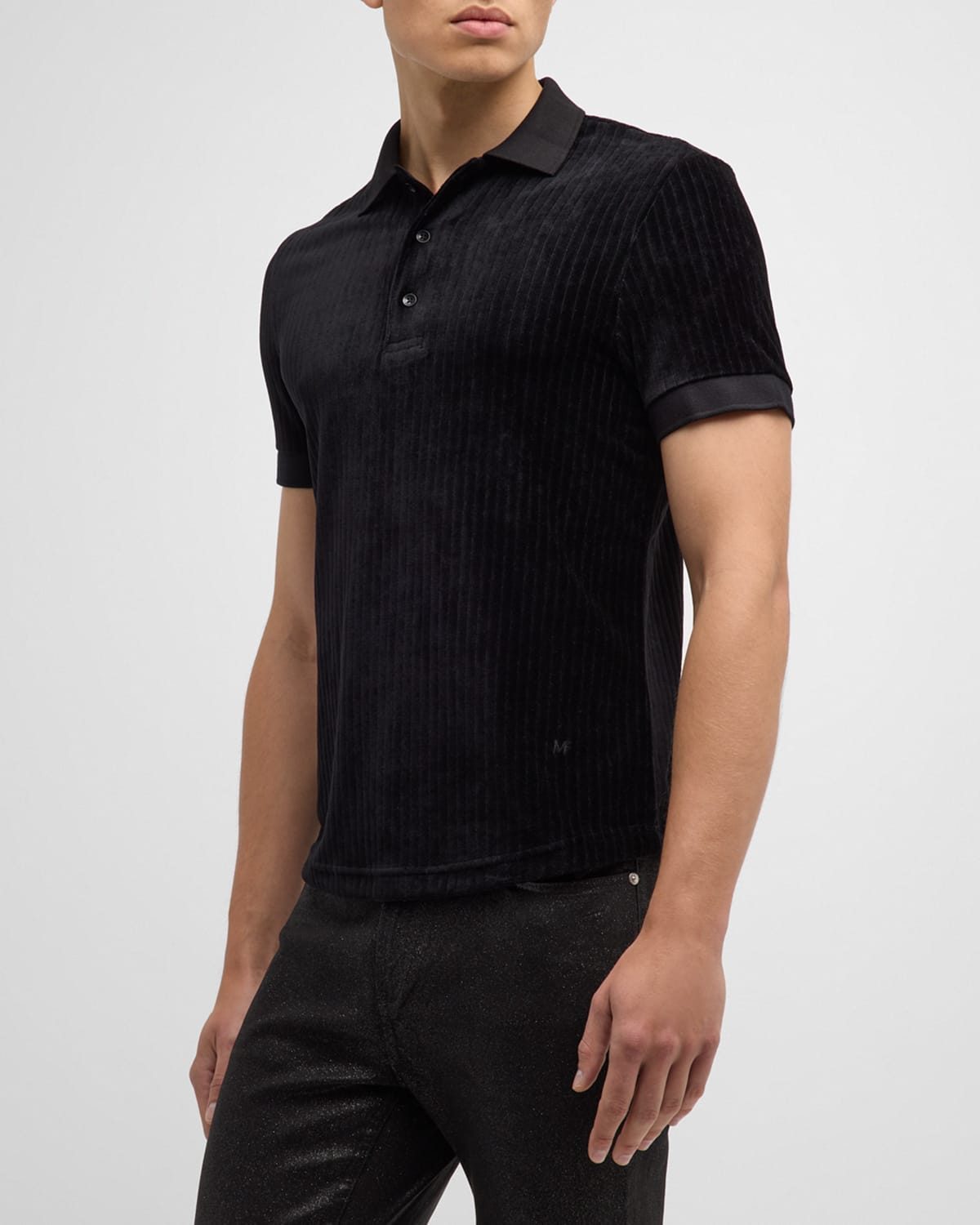 Monfrere Men's Pierce Ribbed Velvet Polo Shirt In Noir