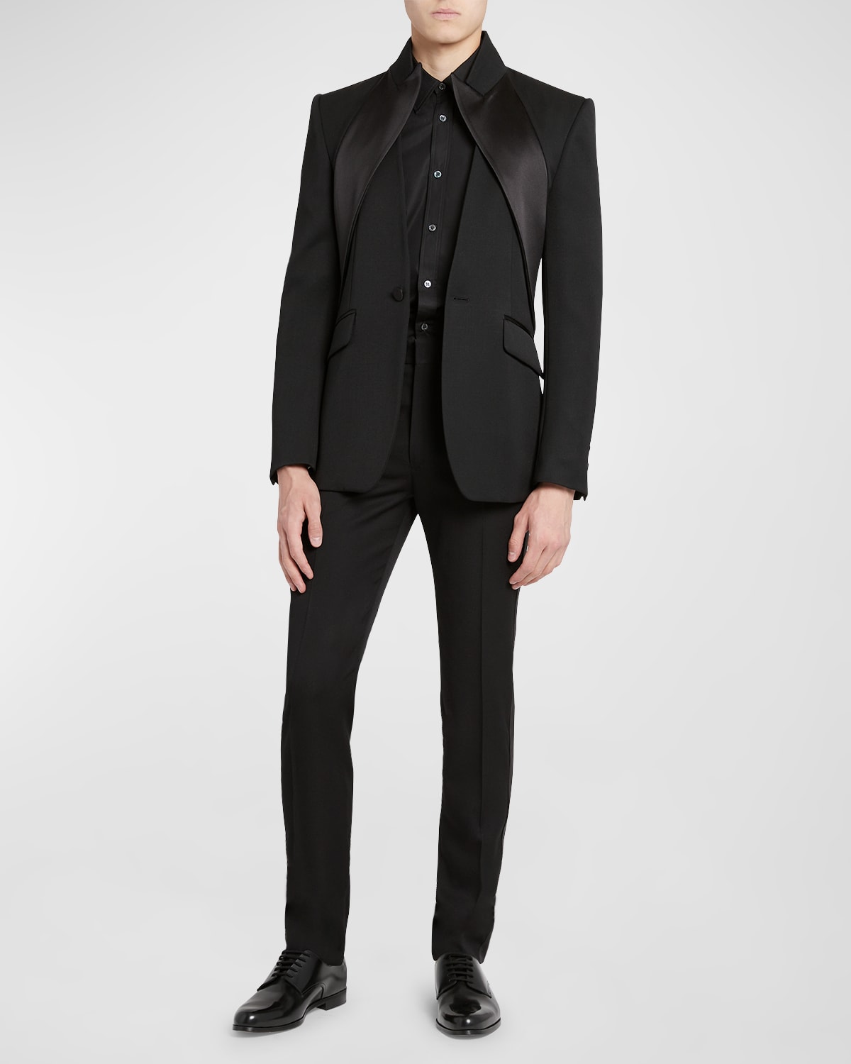 Shop Alexander Mcqueen Men's Twisted Reverse Tuxedo Jacket In Black