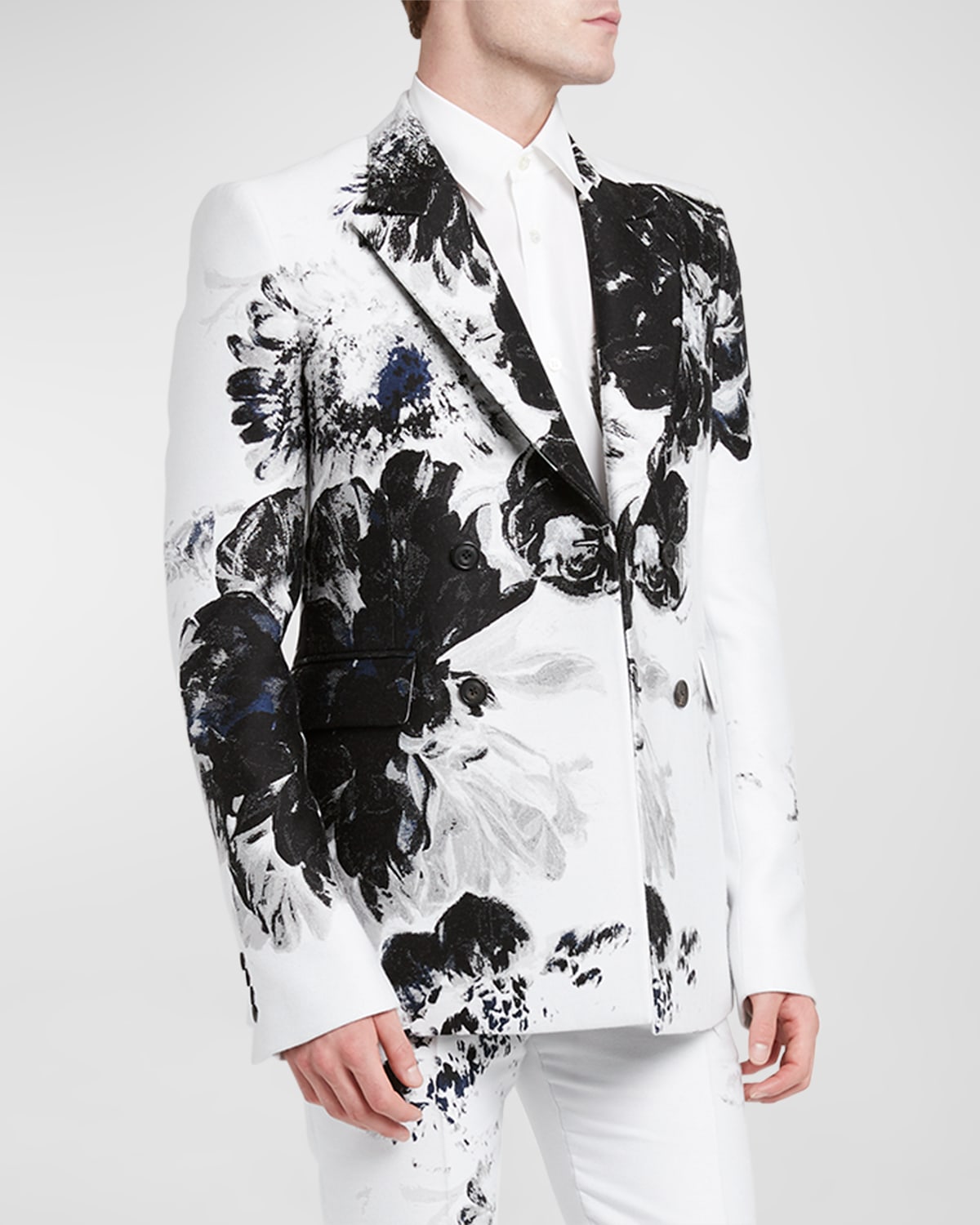 Dutch Flower Double-breasted Jacket In Black/white