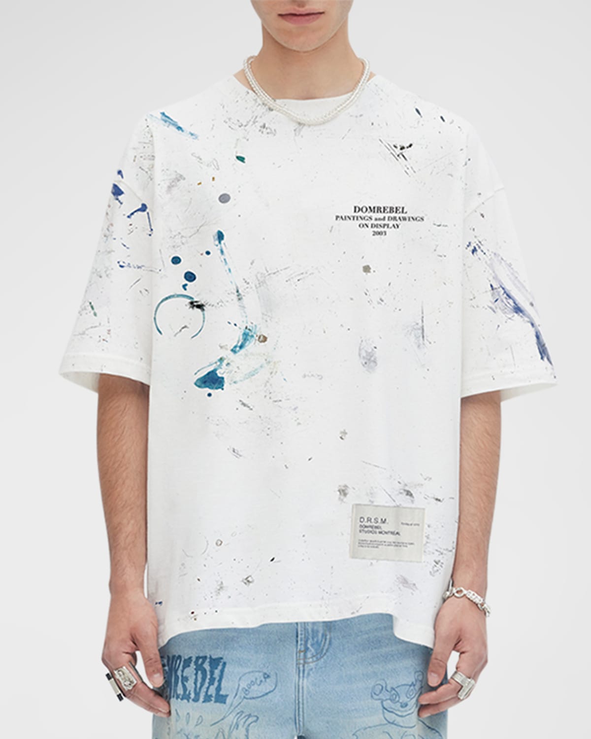 Domrebel Men's Rag Logo Splatter T-shirt In Ivory