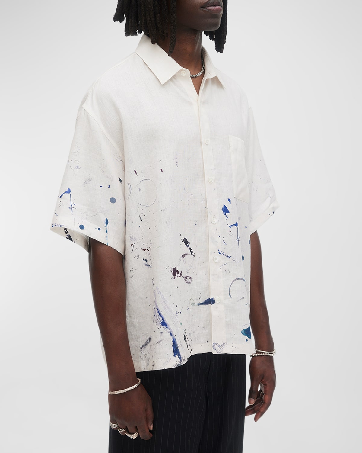 Domrebel Men's Monday Splatter Short-sleeve Shirt In White