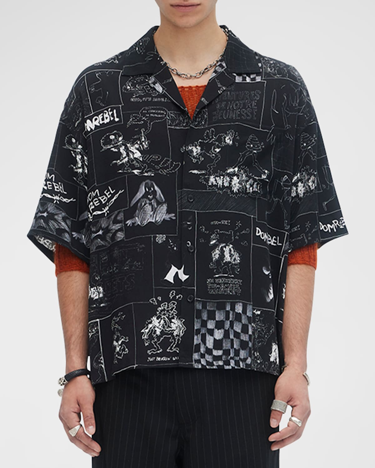 Shop Domrebel Men's Stories Artwork Camp Collar Shirt In Black