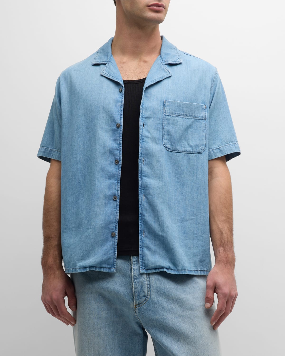 Shop Frame Men's Chambray Camp Shirt In Midland