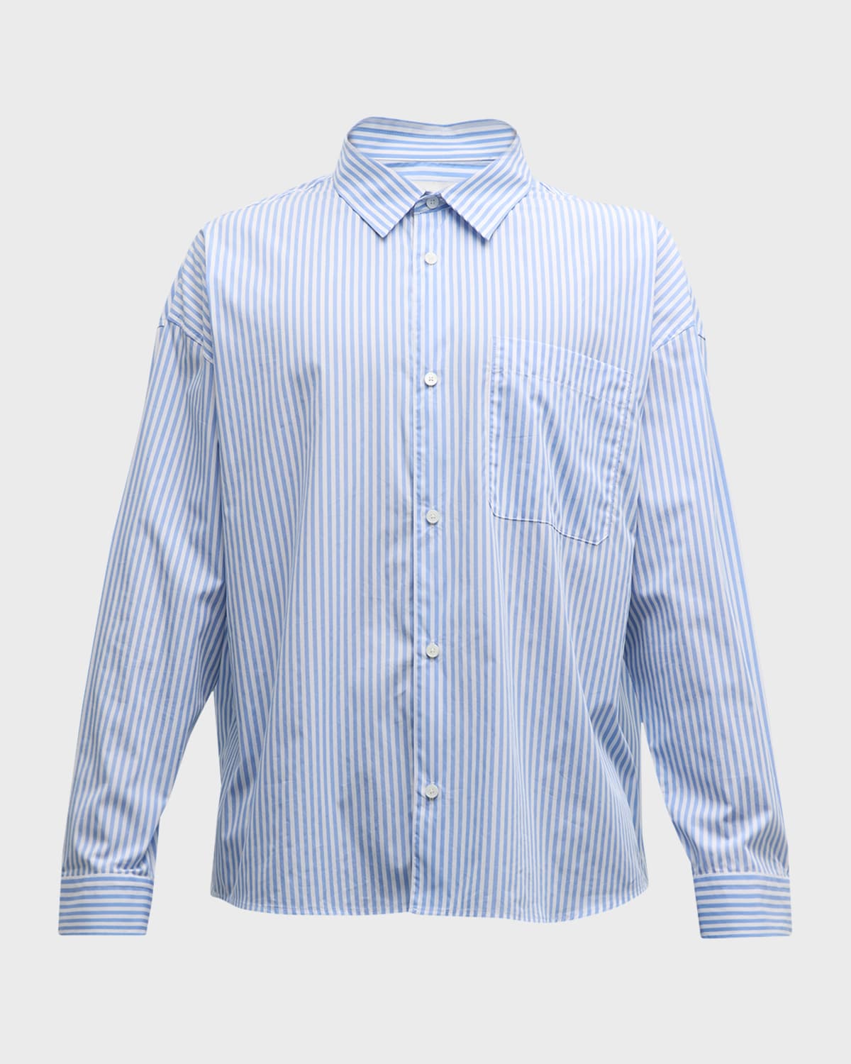 Frame Men's Striped Relaxed Button-front Shirt In Blue Strip