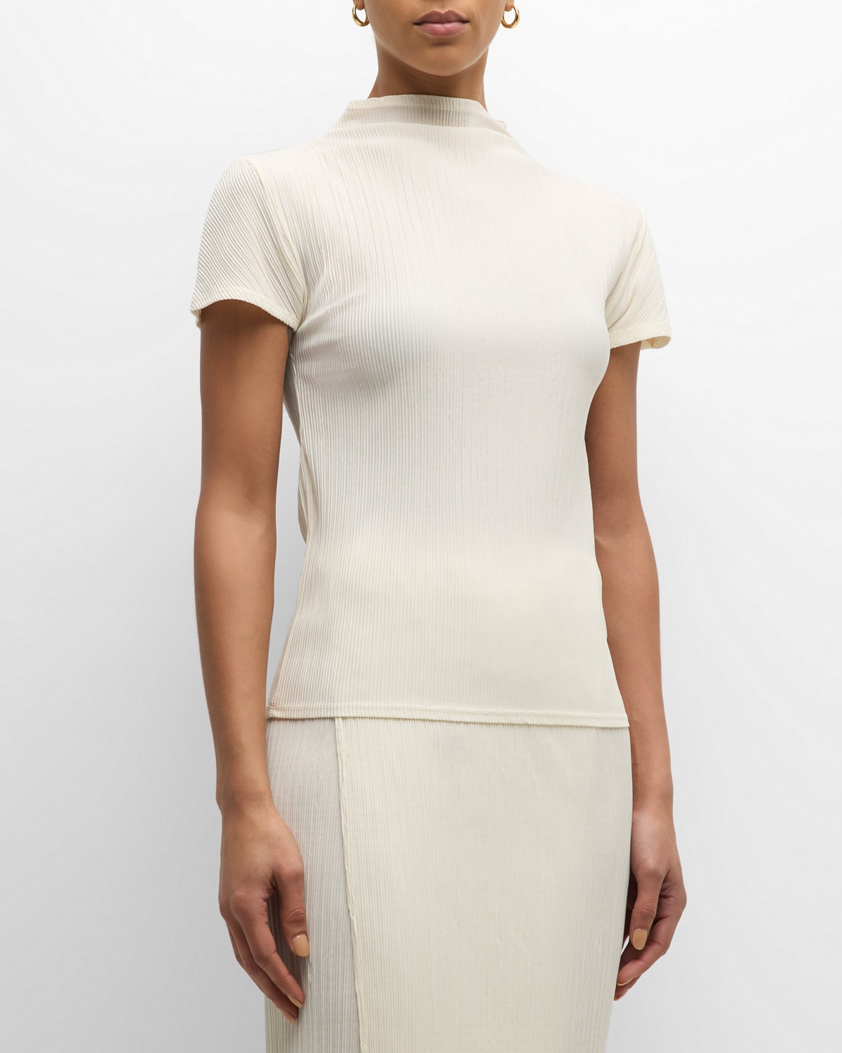 Le17septembre Pleated Mock-neck Top In Ivory