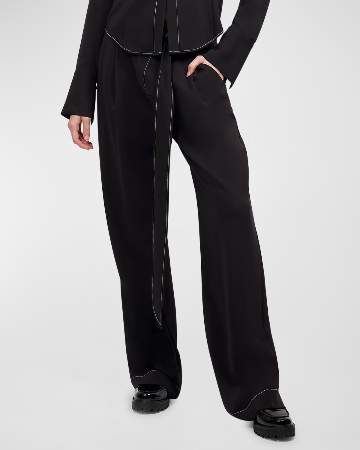 Shop Equipment Armand High-rise Wide-leg Topstitch Trousers In True Black