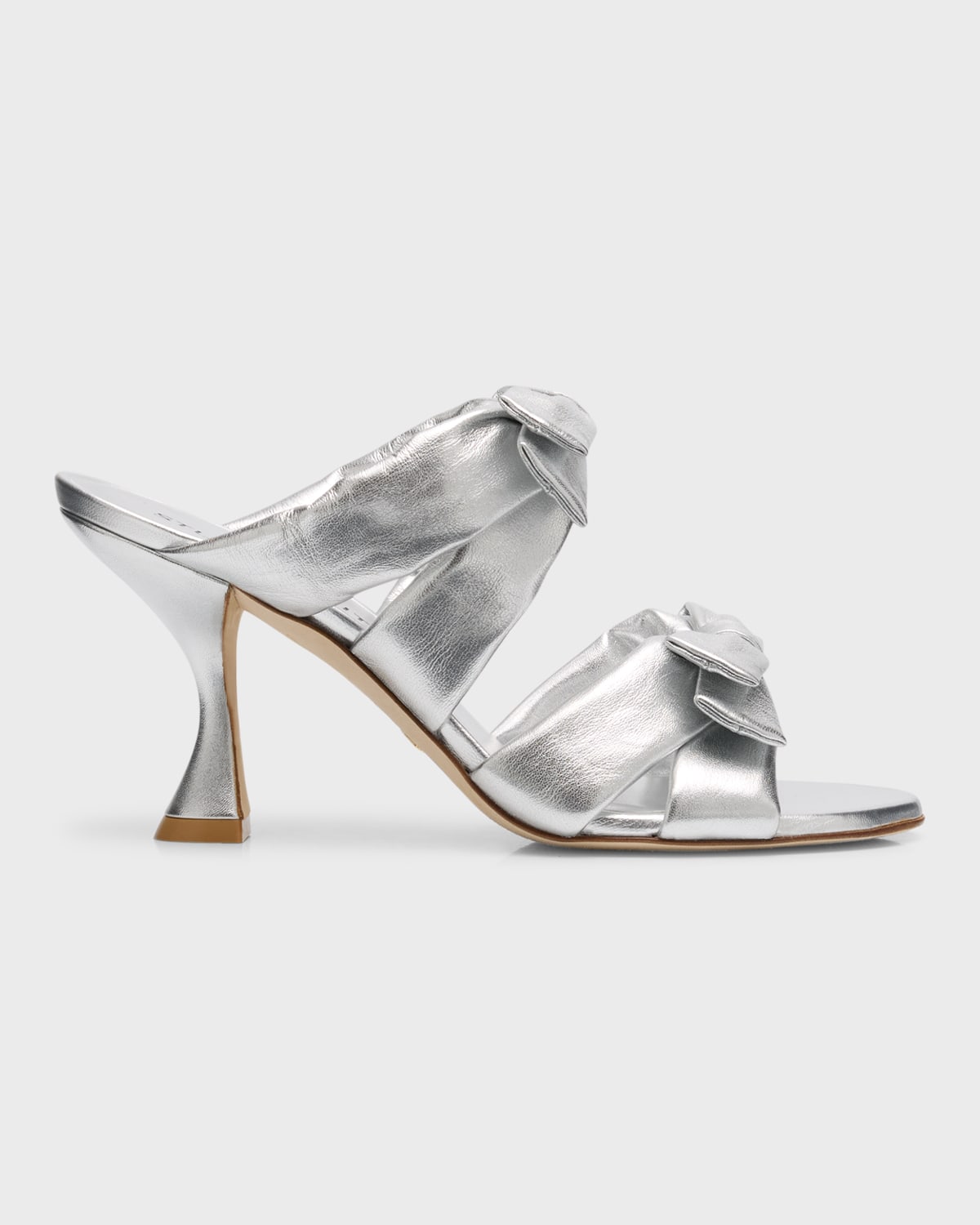 Stuart Weitzman Sofia Metallic Leather Bow Slide Sandals In Silver