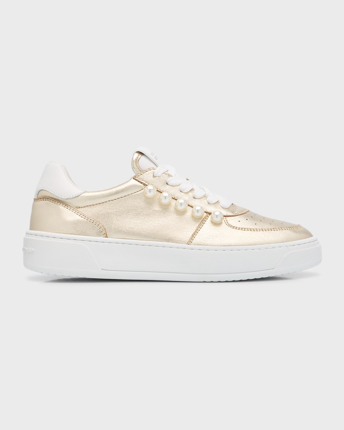 Stuart Weitzman Metallic Pearly Low-top Sneakers In Light Gold