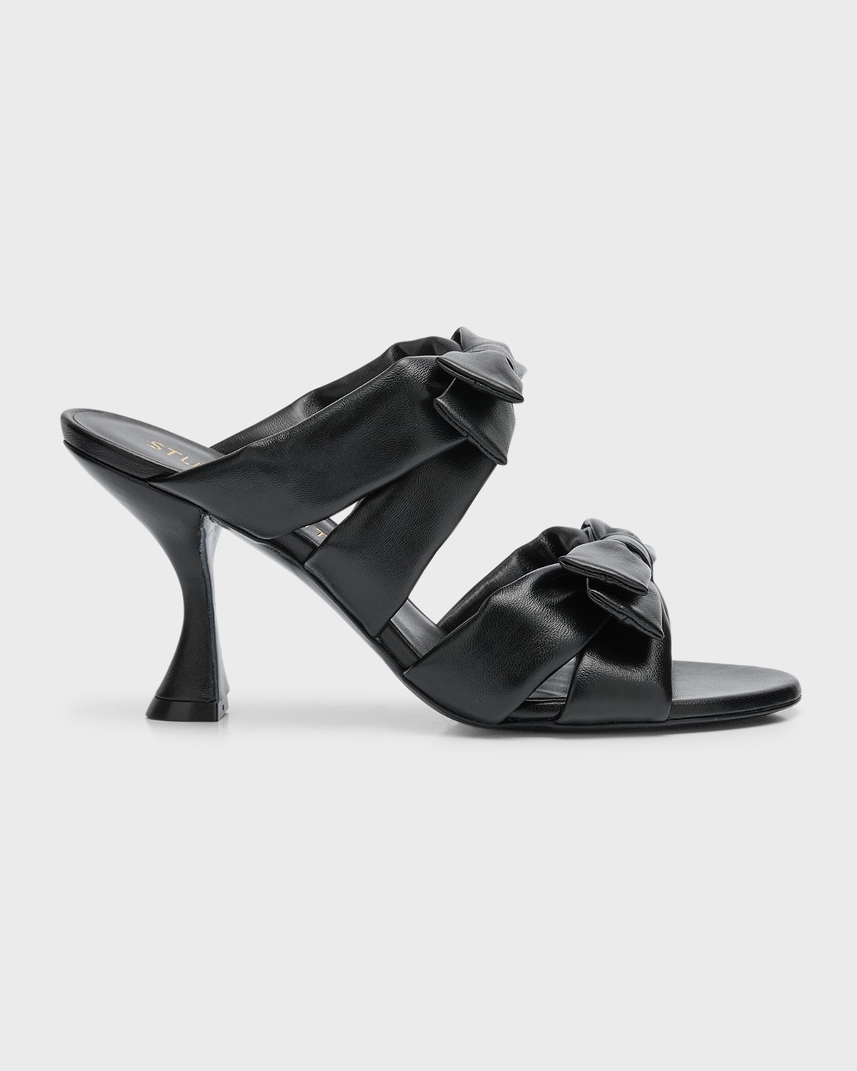 Stuart Weitzman Sofia Leather Bow Slide Sandals In Black