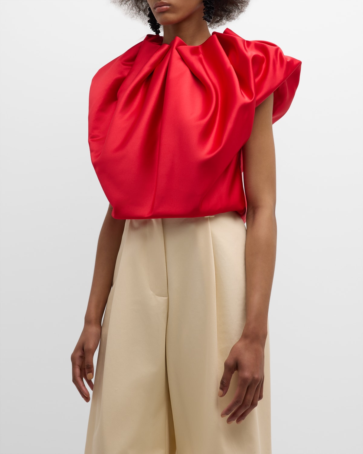 Simone Rocha Pleated Neck Top In Red