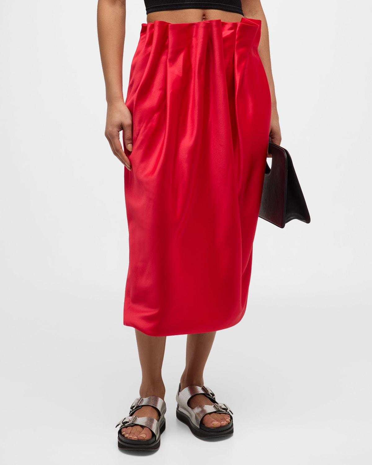 Shop Simone Rocha Pleated Waist Pencil Skirt In Red
