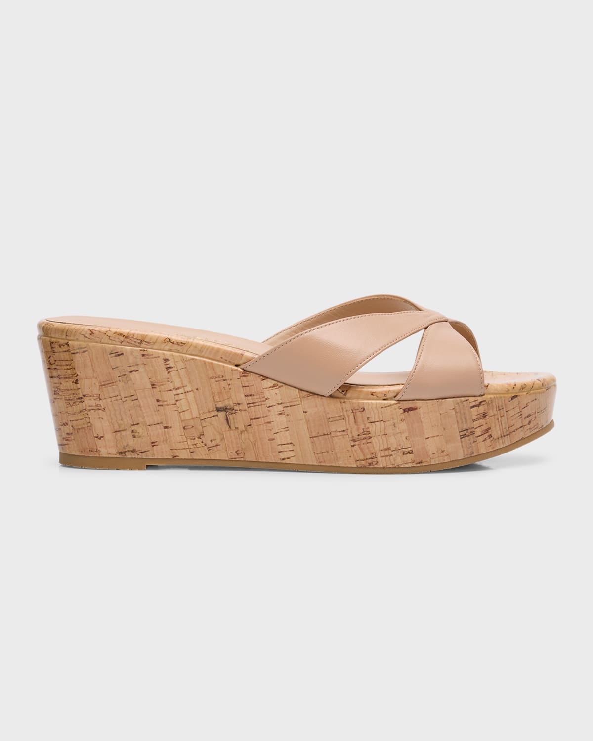 Stuart Weitzman Carmen Crisscross Leather Slide Sandals In Adobe