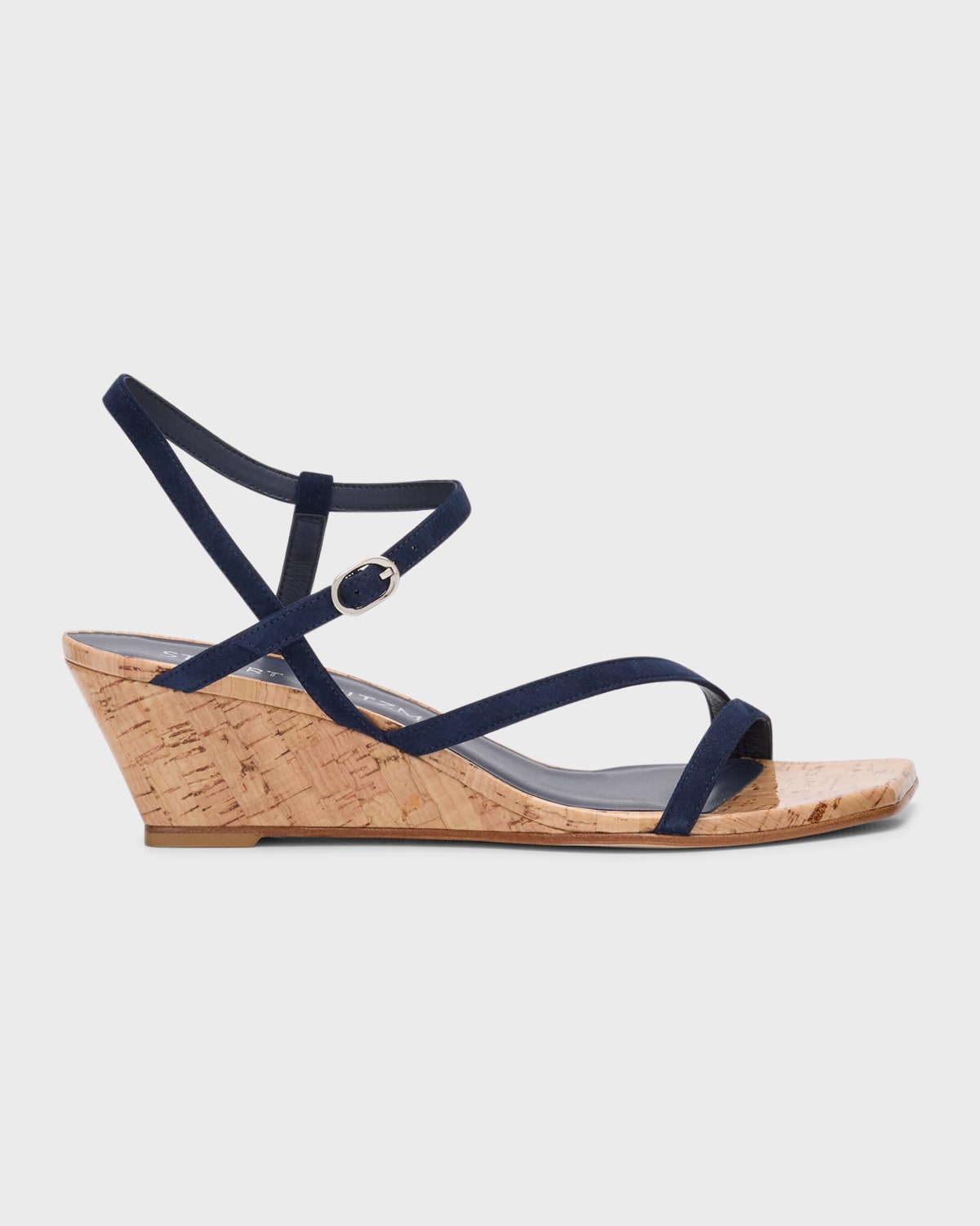 Shop Stuart Weitzman Oasis Suede Ankle-strap Wedge Sandals In Nice Blue