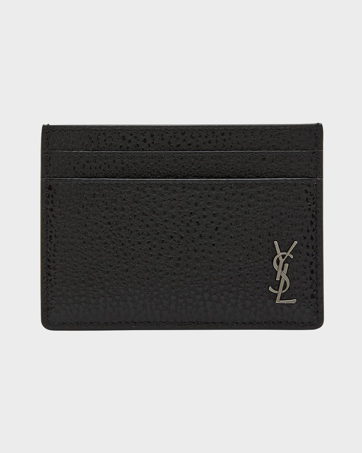 Shop Saint Laurent Men's Tiny Cassandre Pebbled Leather Card Case In Nero