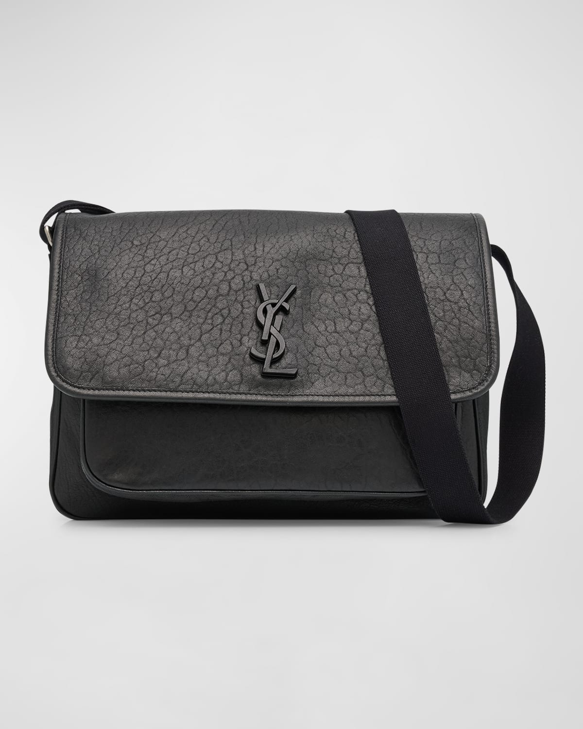 Shop Saint Laurent Men's Niki Ysl Messenger Bag In Grained Leather In Nero