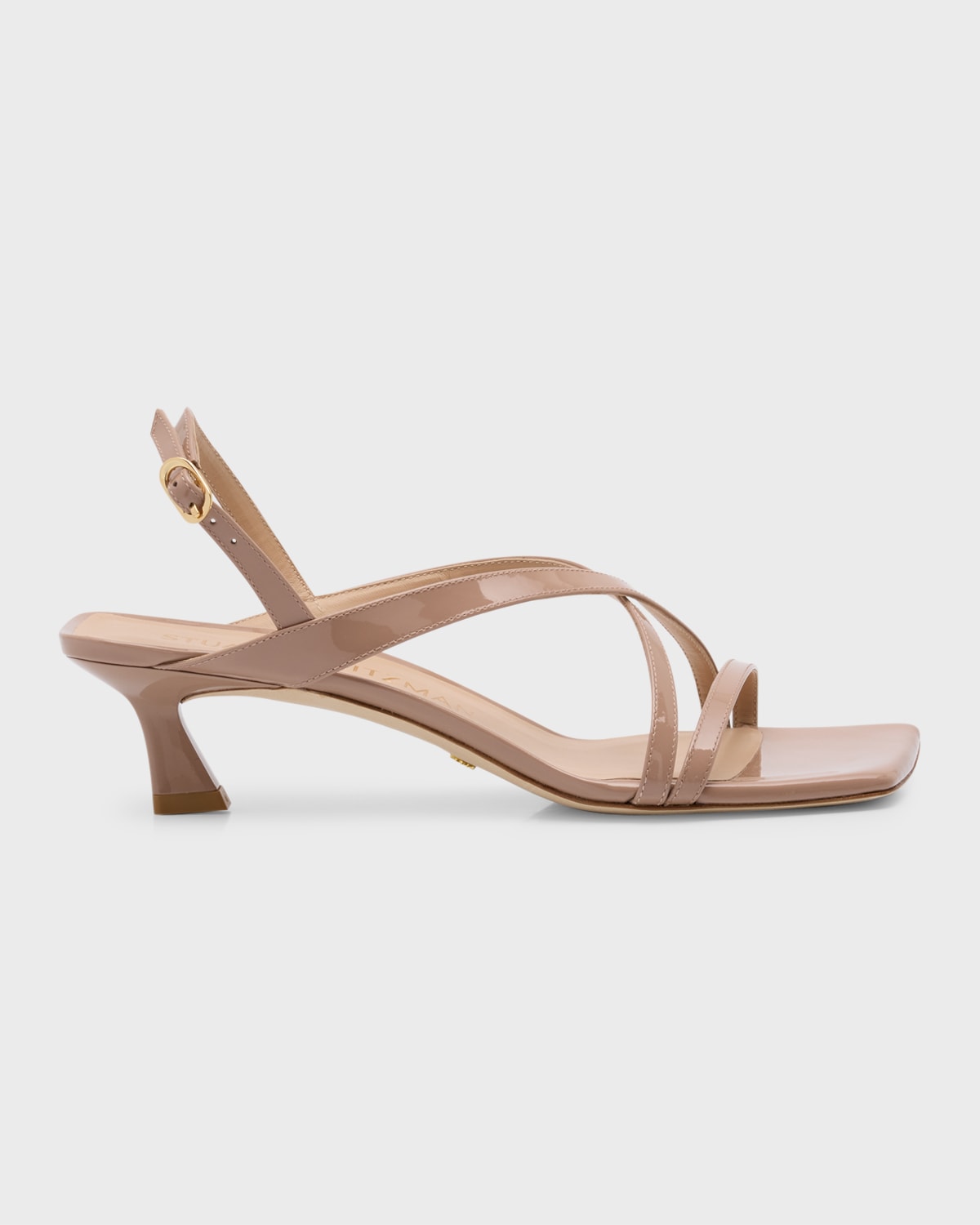 Stuart Weitzman Oasis Patent Crisscross Slingback Sandals In Fawn