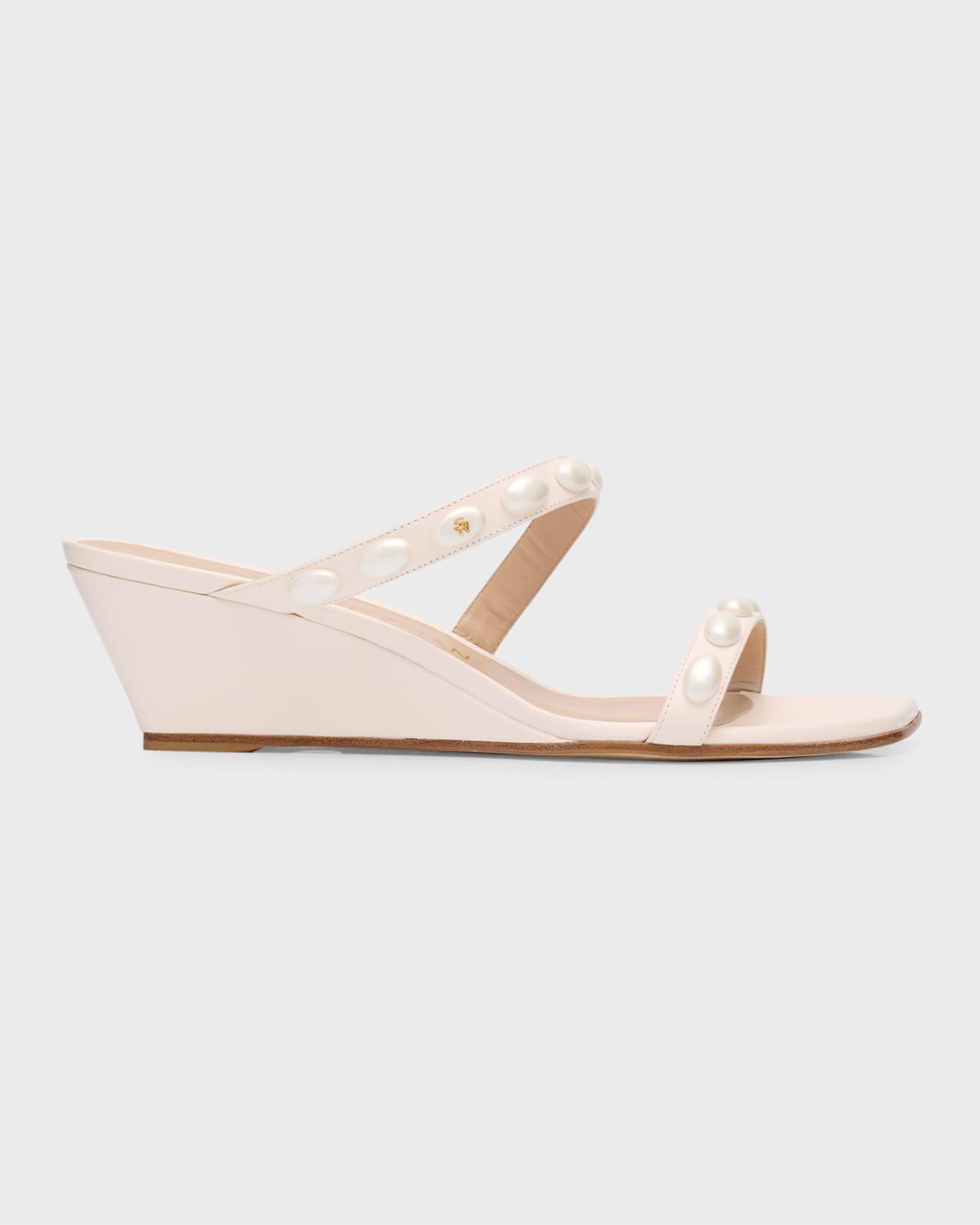 Stuart Weitzman Pearlita Leather Two-band Wedge Sandals In Seashell