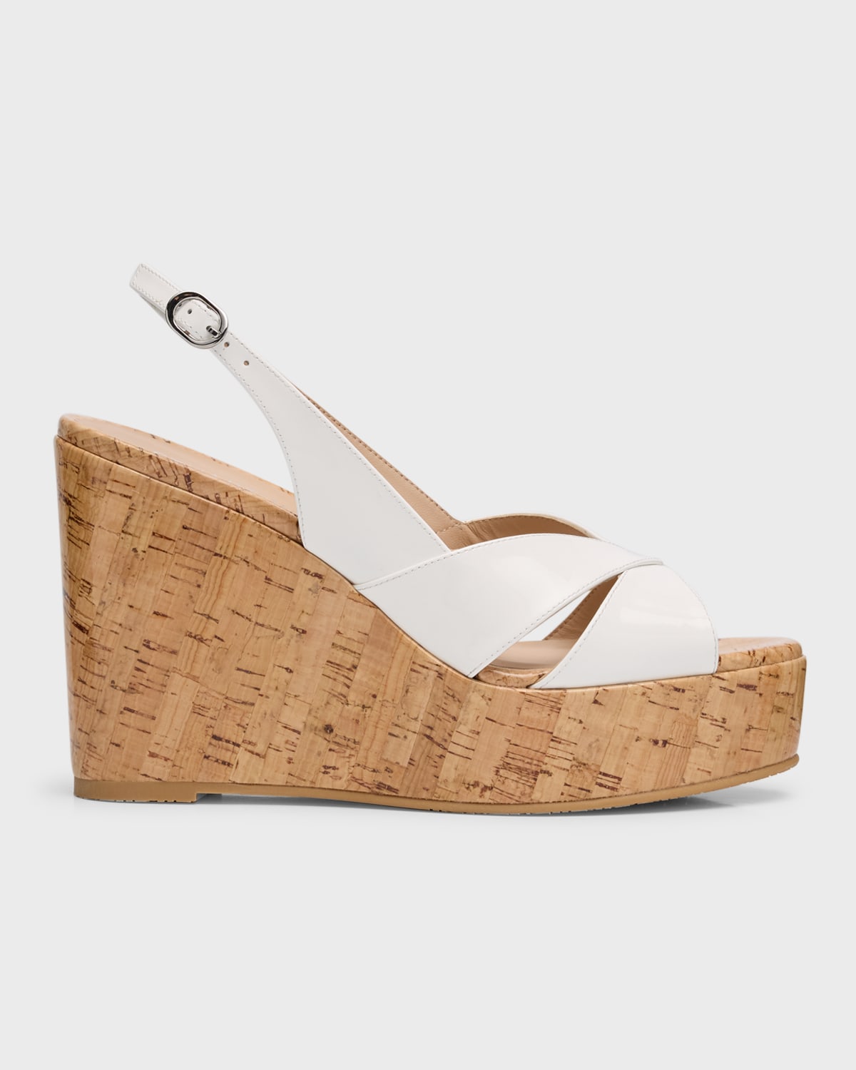 Stuart Weitzman Carmen Patent Slingback Wedge Sandals In White
