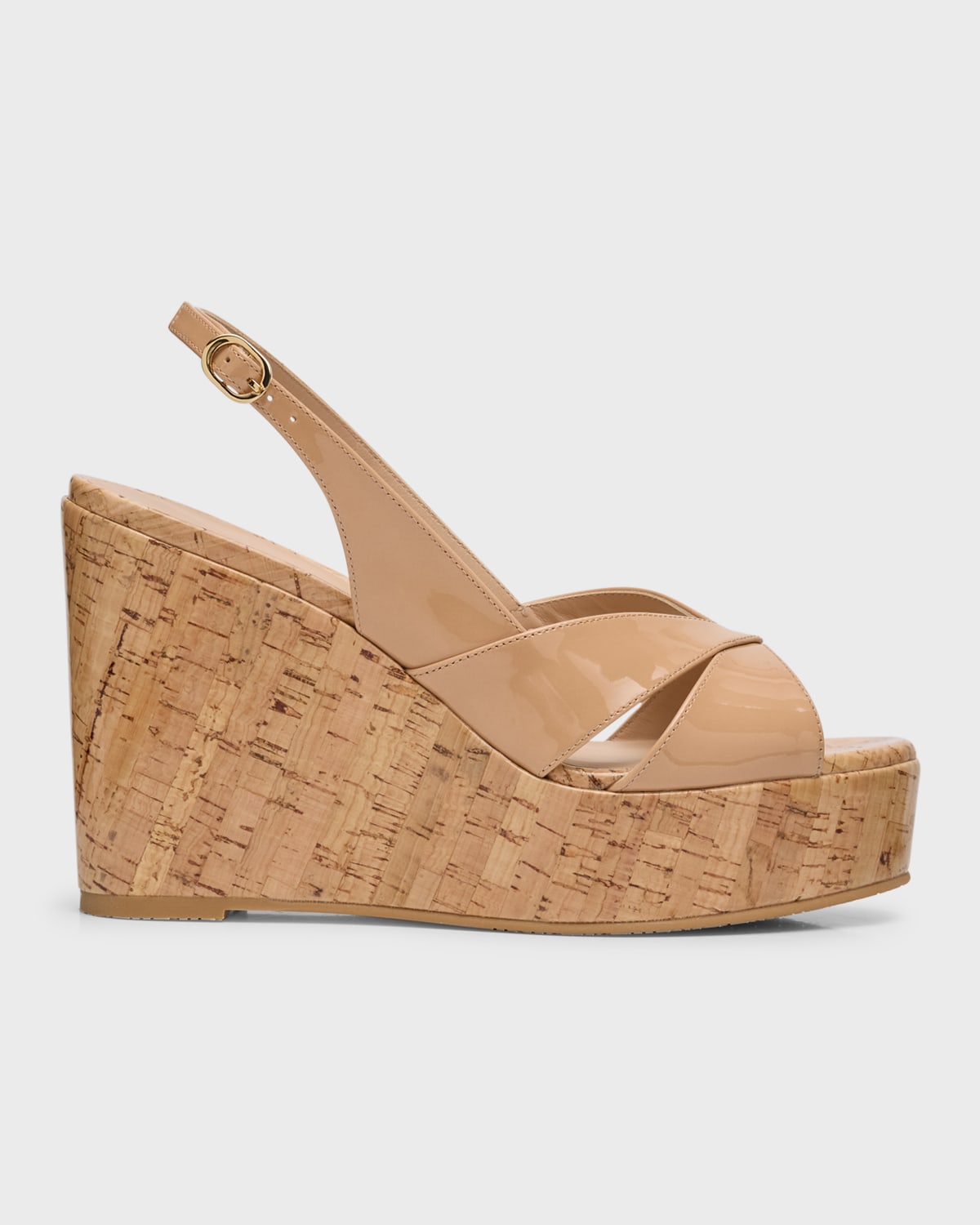 Shop Stuart Weitzman Carmen Patent Slingback Wedge Sandals In Adobe