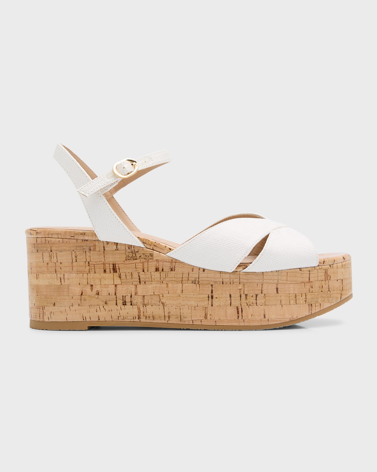 Shop Stuart Weitzman Carmen Linen Crisscross Platform Sandals In White