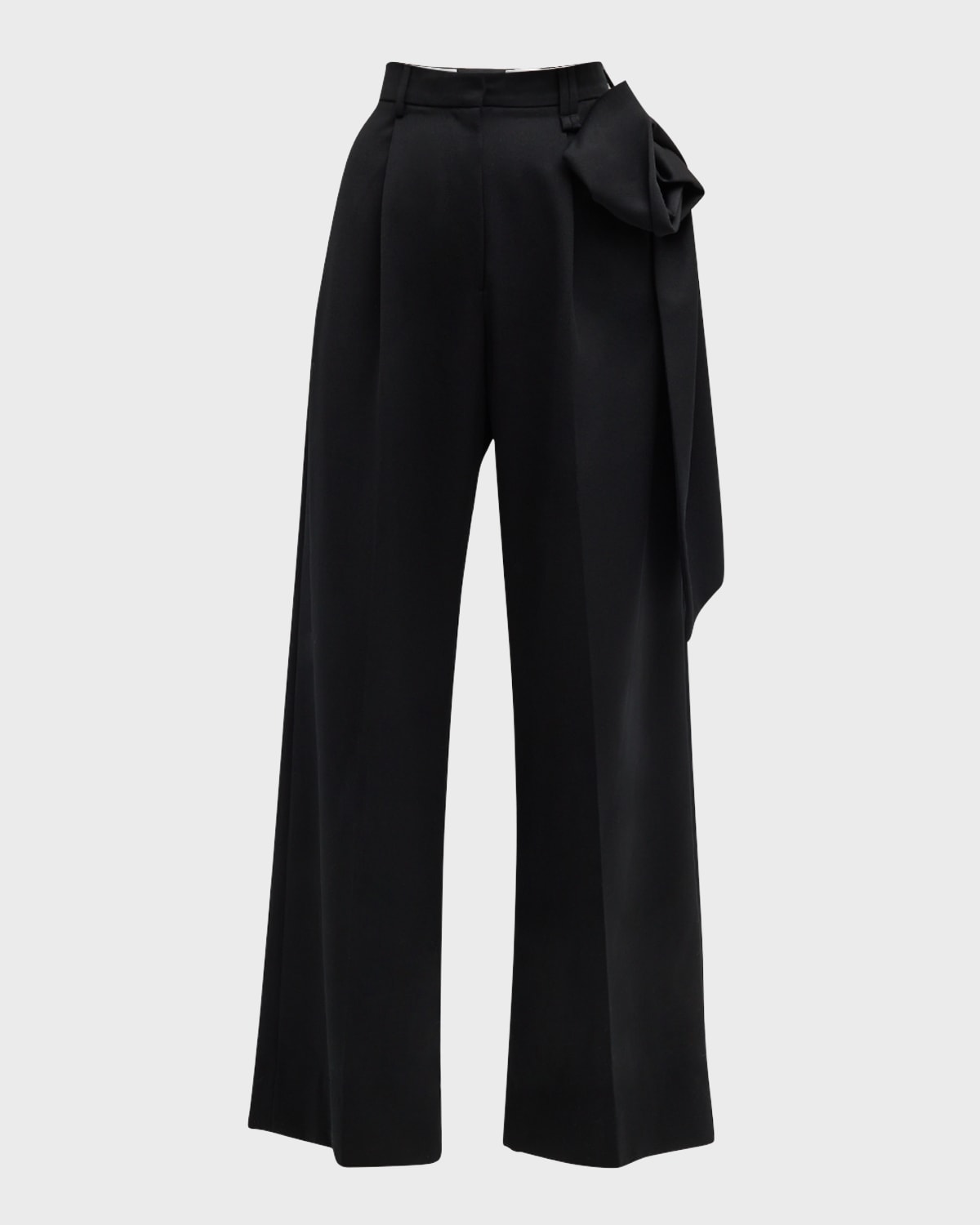 Simone Rocha Pleated Straight-leg Trousers With Pressed Rose Detail In Black