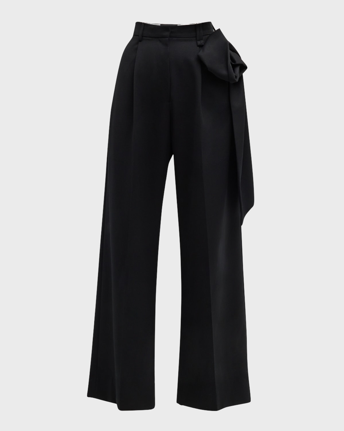 Shop Simone Rocha Pleated Straight-leg Trousers With Pressed Rose Detail In Black