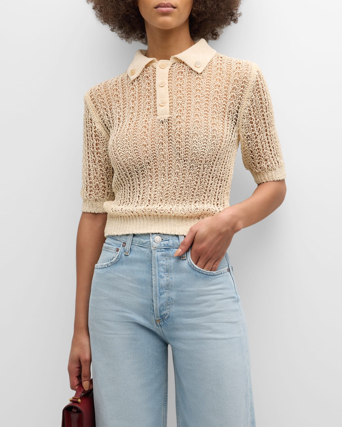 Shop Recto Net Cropped Polo Shirt In Light Beige