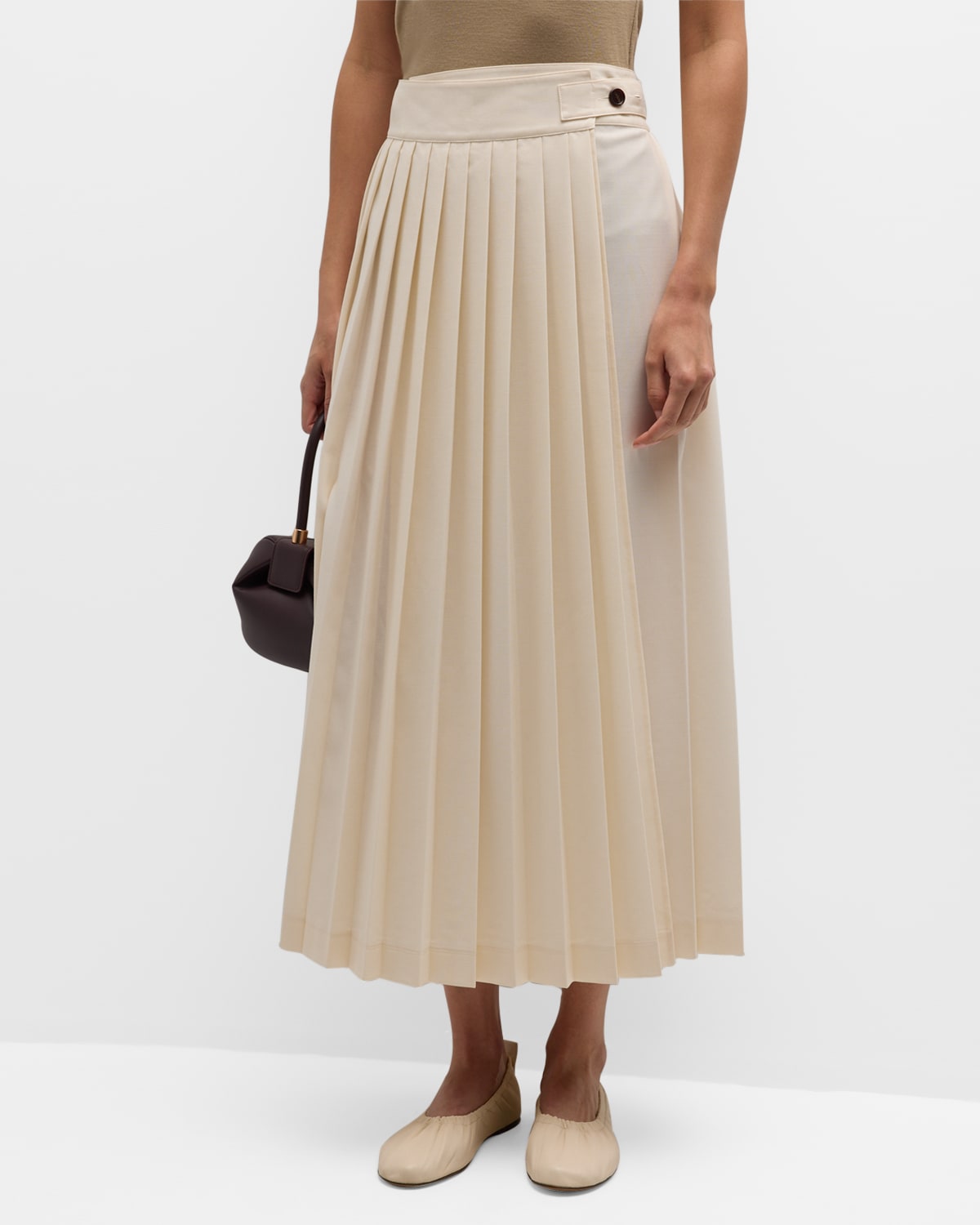 Shop Rohe Pleated Midi Wrap Skirt In Cream