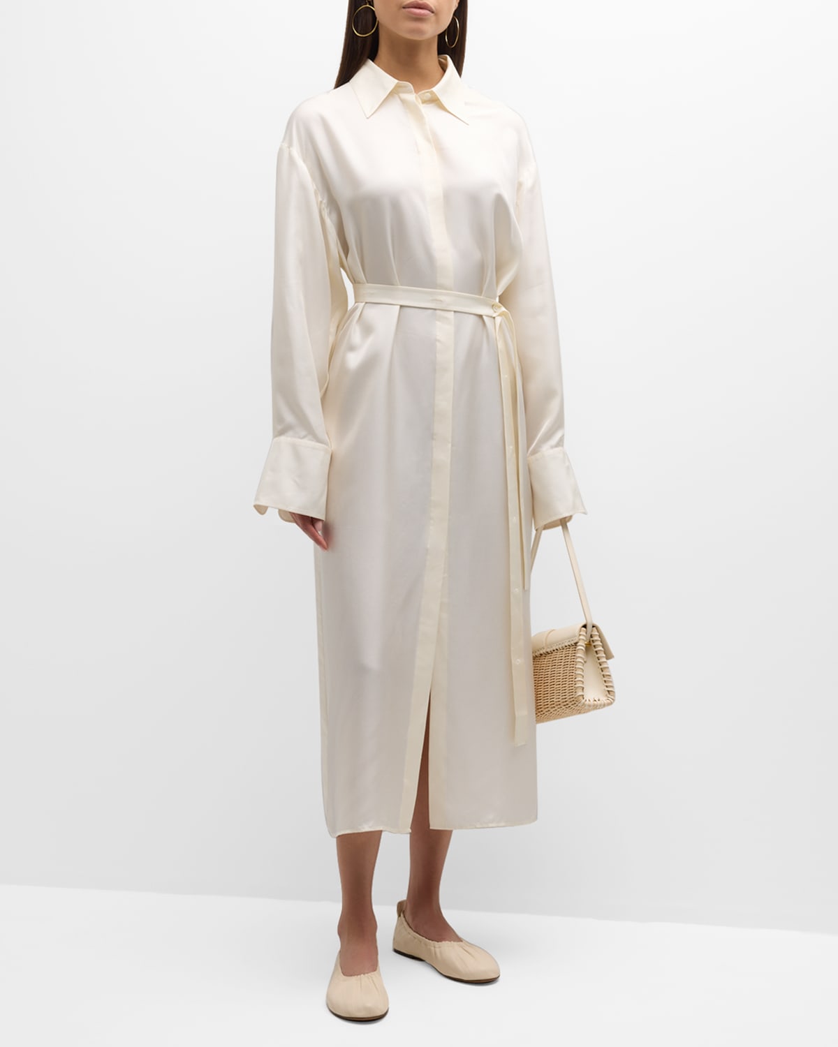 Rohe Women Long-sleeve Silk Wrap Dress In Cream