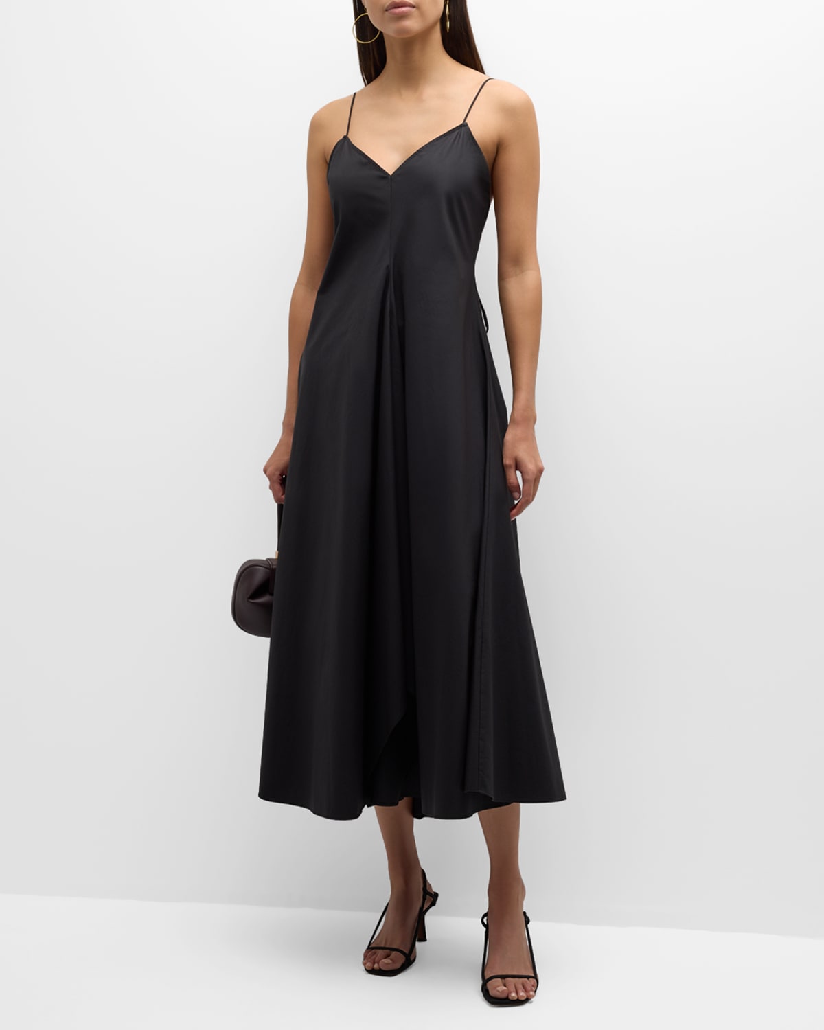 Shop Rohe Strappy Cotton A-line Midi Dress In Noir