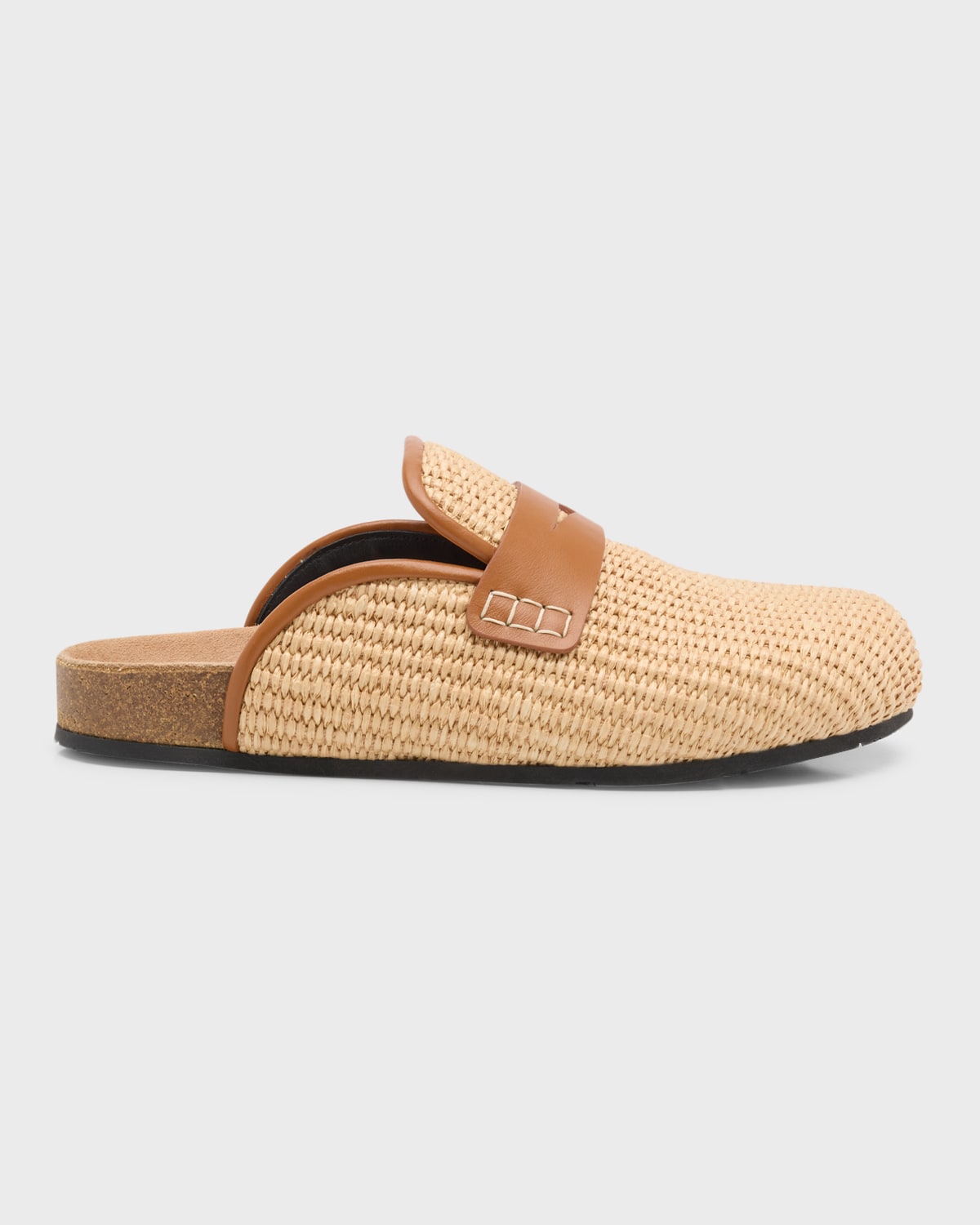 Shop Jw Anderson Raffia Penny Loafer Mules In Natural