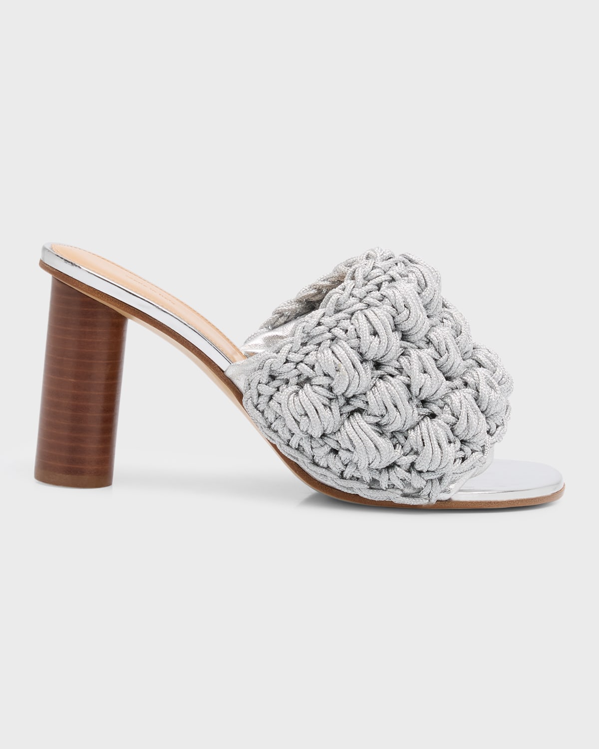 Jw Anderson Crochet Cotton Cylinder-heel Slide Sandals In Silver