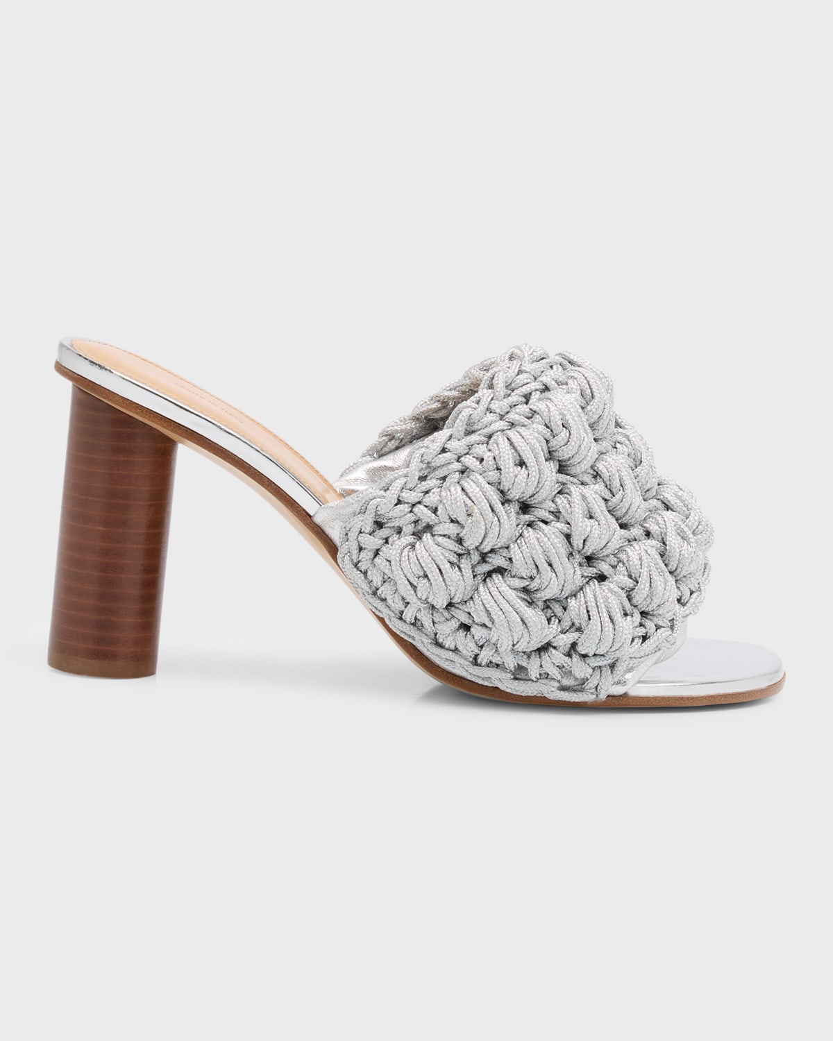 Jw Anderson Crochet Cotton Cylinder heel Slide Sandals In Silver ModeSens