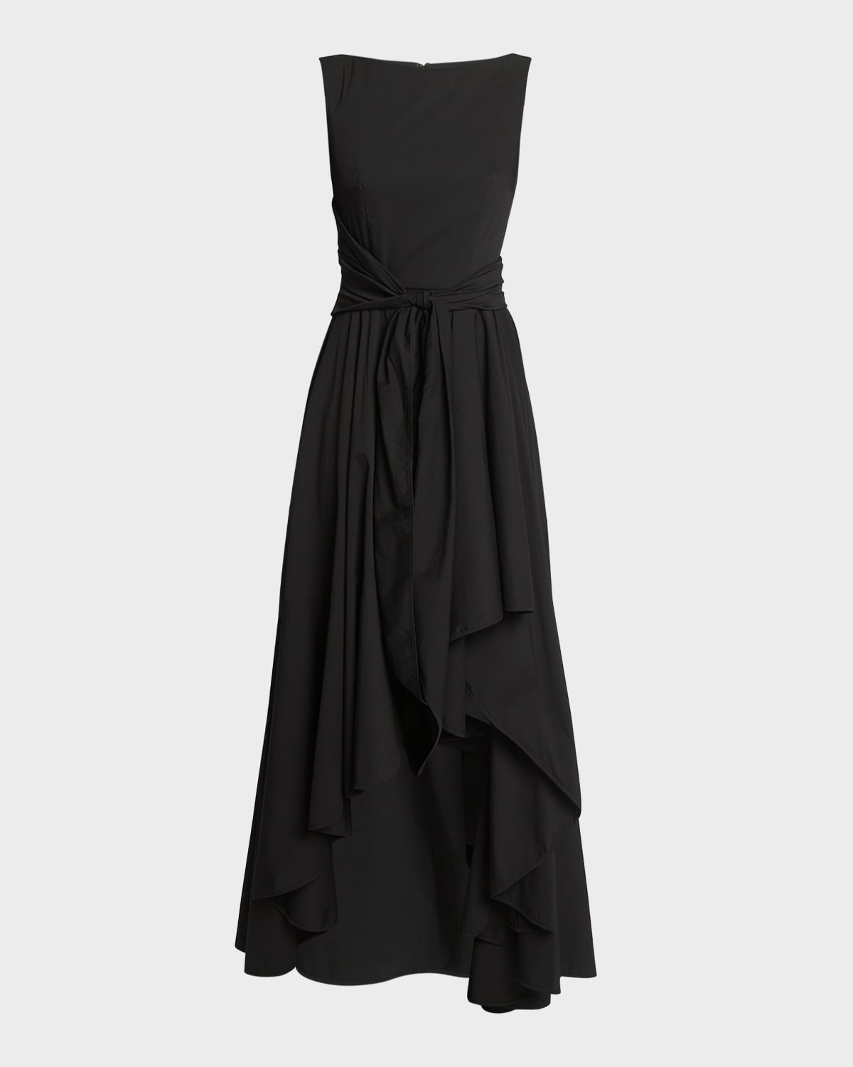 Talbot Runhof High-neck Sleeveless Waist-tie High-low Dress In Black