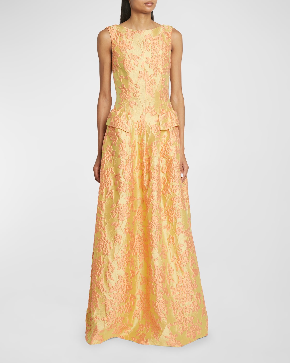 Sleeveless Pocket Mimosa Jacquard Gown