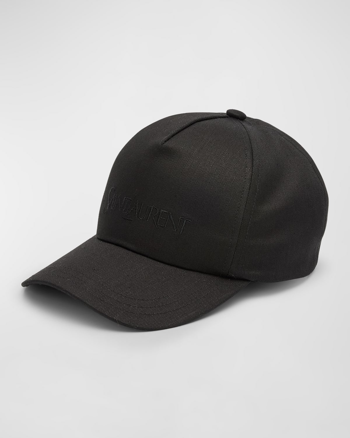 Shop Saint Laurent Men's Embroidered Logo 5-panel Baseball Cap In Nero