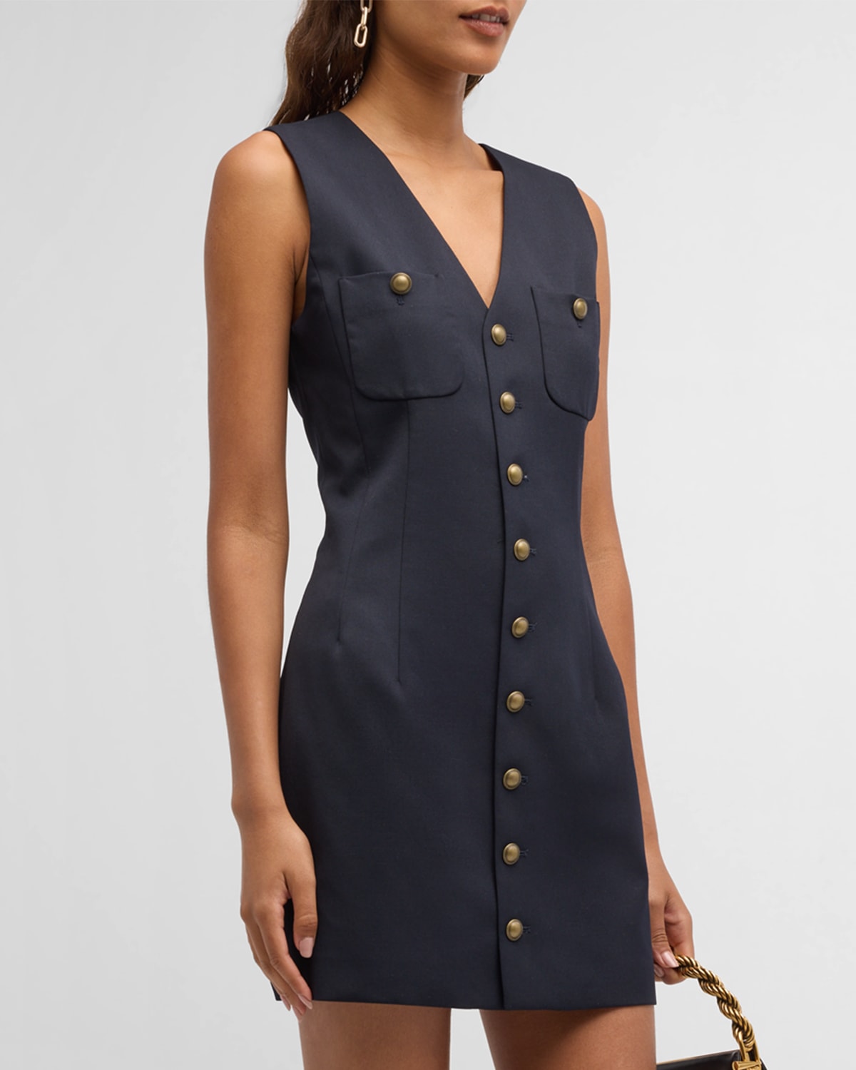 Frame Button Front Dress In Navy