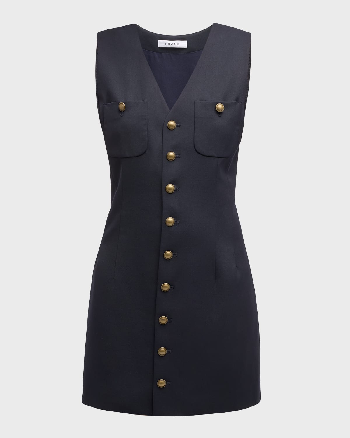 Shop Frame Tailored Button-front Mini Dress In Navy