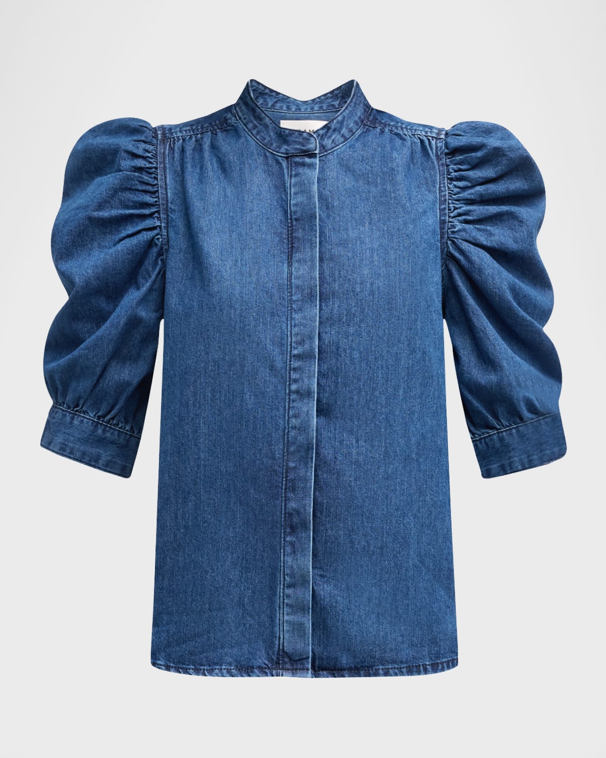 Frame Womens Dark Room Gillian Puffed-sleeve Denim Top