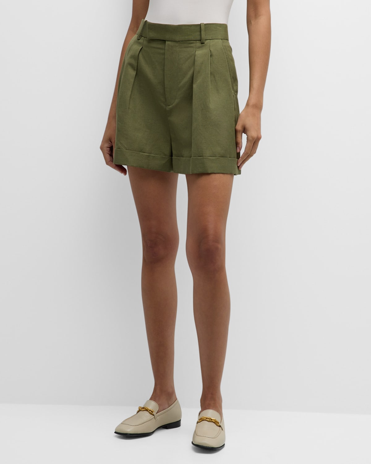 Pleated Wide-Cuff Shorts