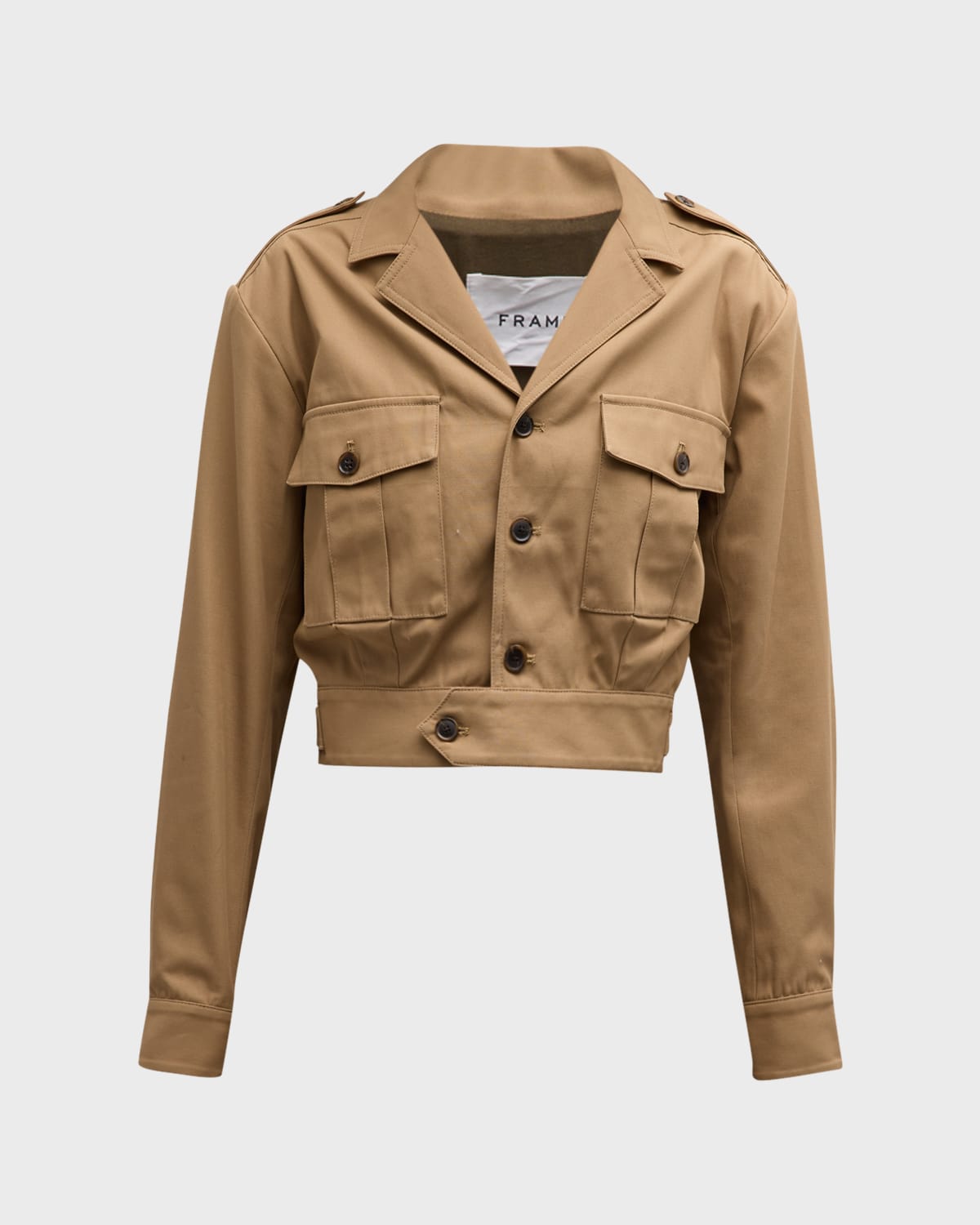 Shop Frame Cropped Utility Jacket In Khaki Tan