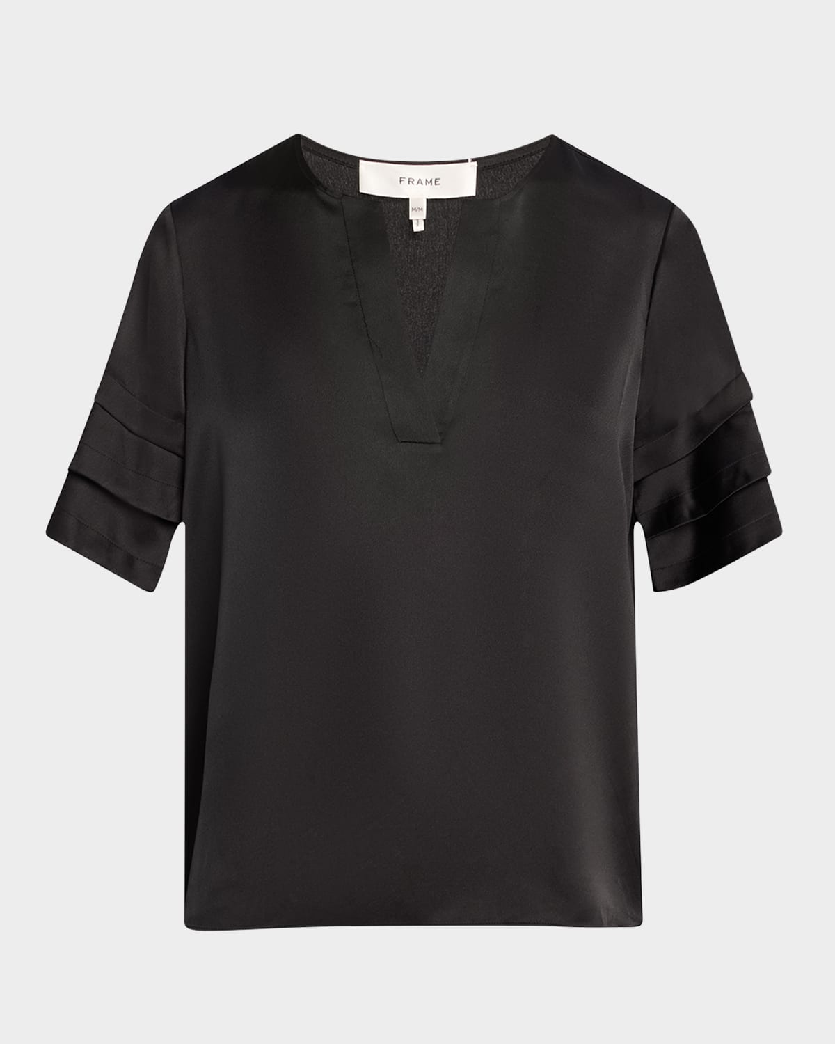 Frame Tiered Short-sleeve Satin Blouse In Black